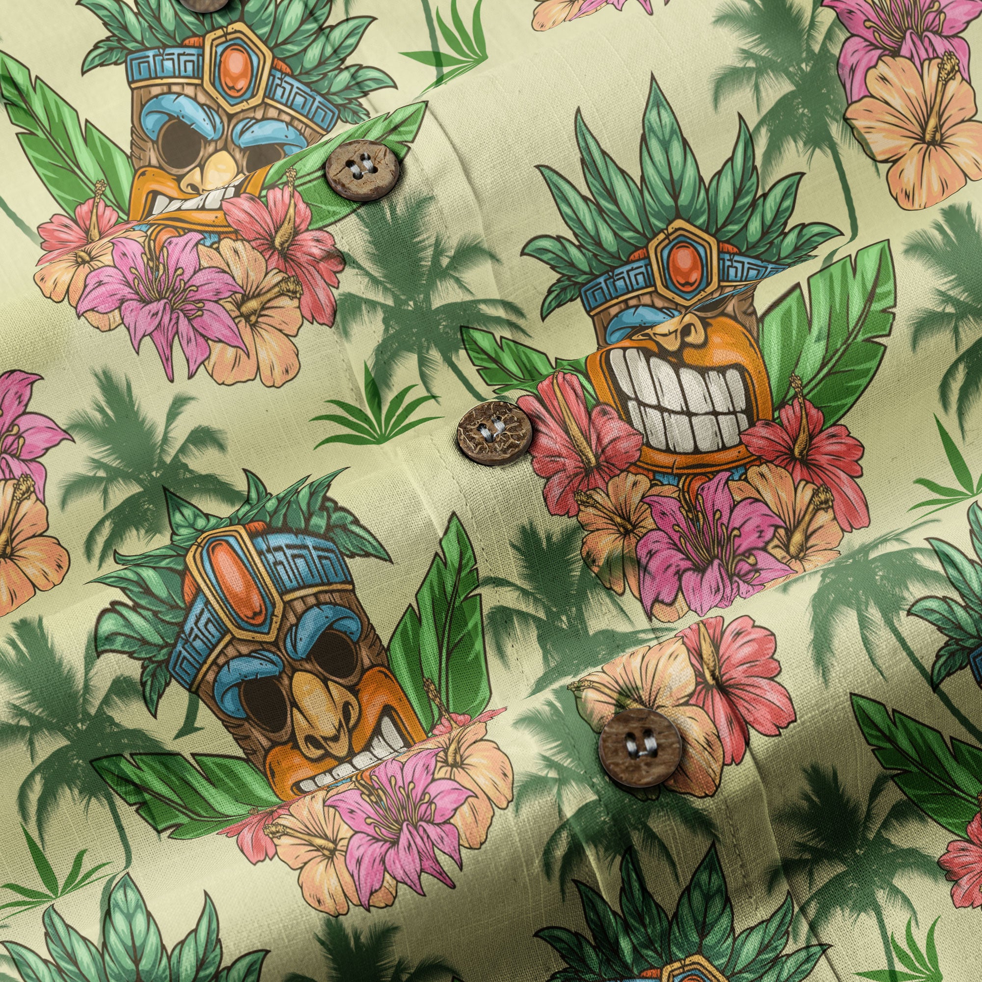 Gods Tiki Pattern Hawaii Long Sleeve Shirt - The Palmix