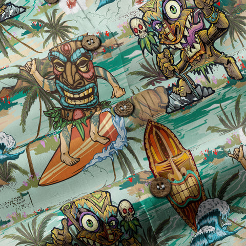 Beach Shirt Aloha Tiki Mask Hawaiian Shirt, Hawaiian Shirt Vintage Floral Long Sleeve Shirt - The Palmix