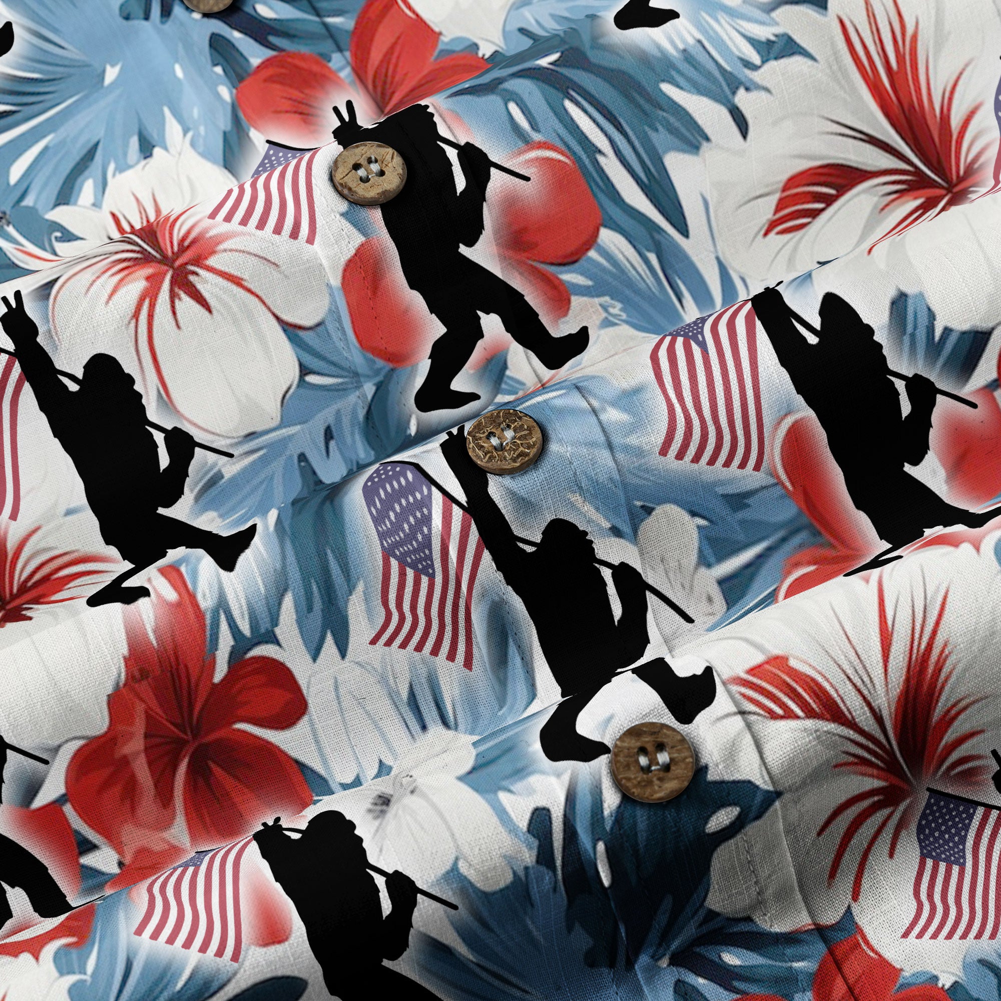 Bigfoot American Flag 4th of July Hawaiian Shirt, Bigfoot Aloha Shirt, Amazing Bigfoot Button Up Shirt - The Palmix