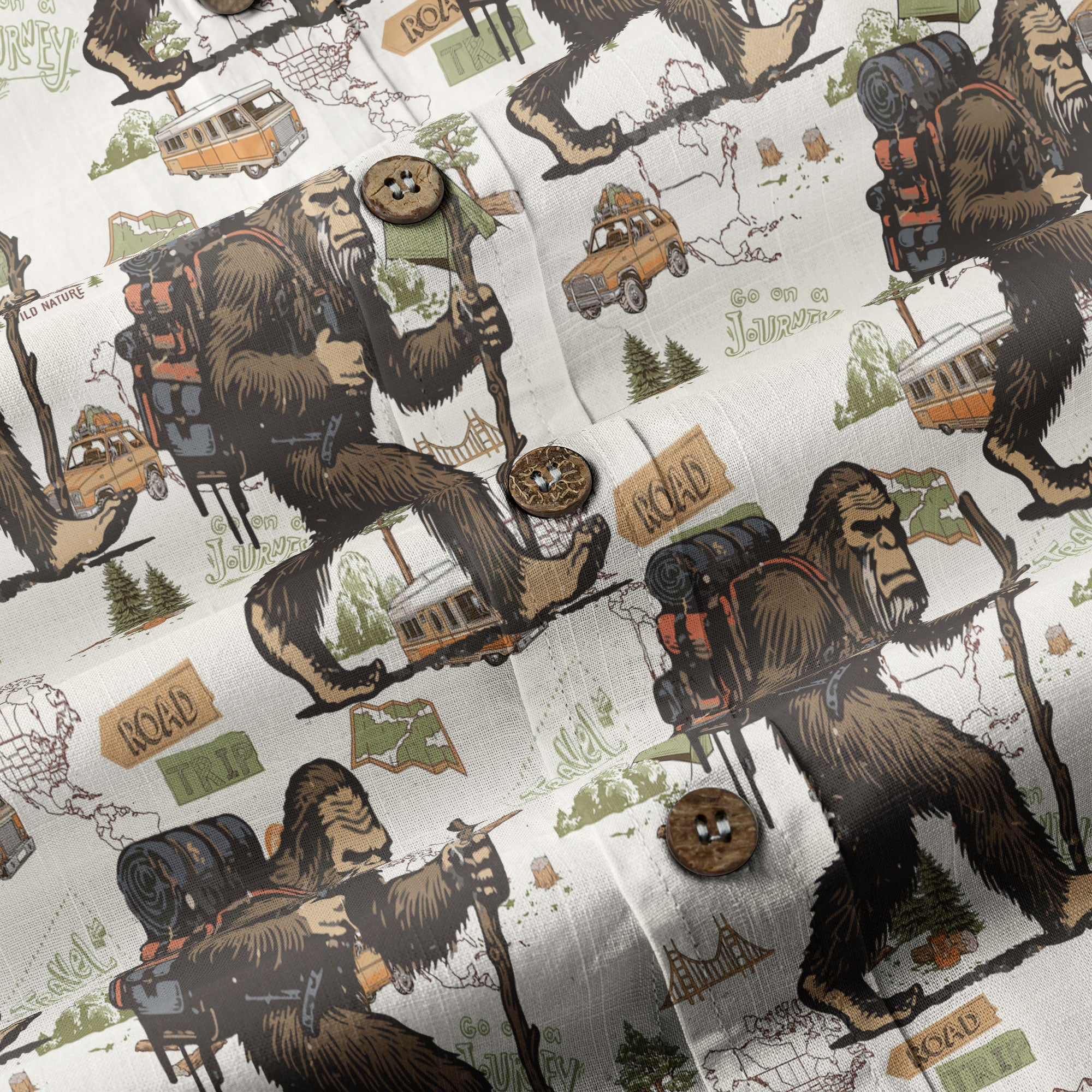 Bigfoot Hiking Hawaiian Shirts for Men, Bigfoot Hiking Pattern Button Down Short Sleeve - The Palmix