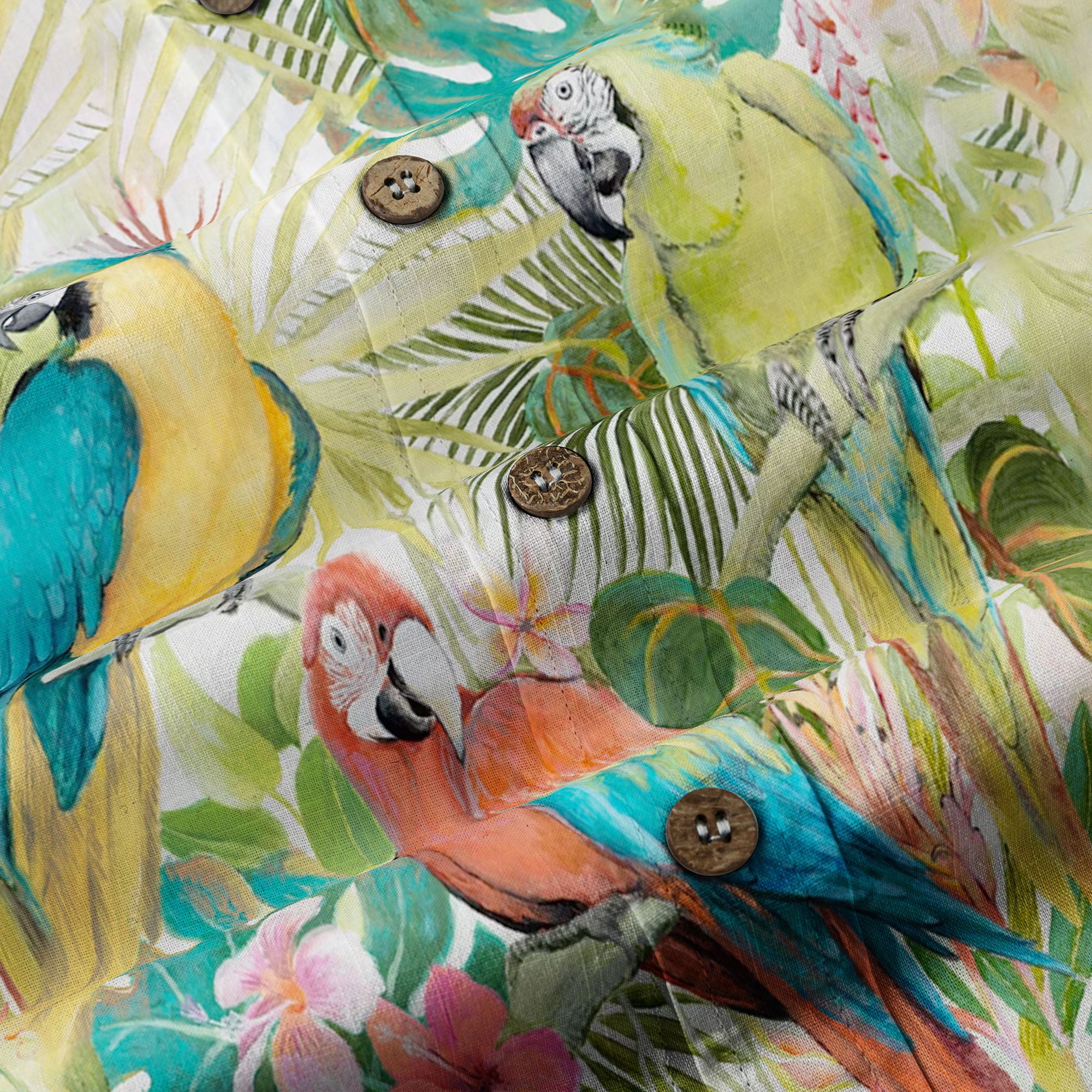 Parrot Lovers Hawaiian Long Sleeve Shirt for Men - Tropical Summer Button Down Hawaiian Shirts - The Palmix
