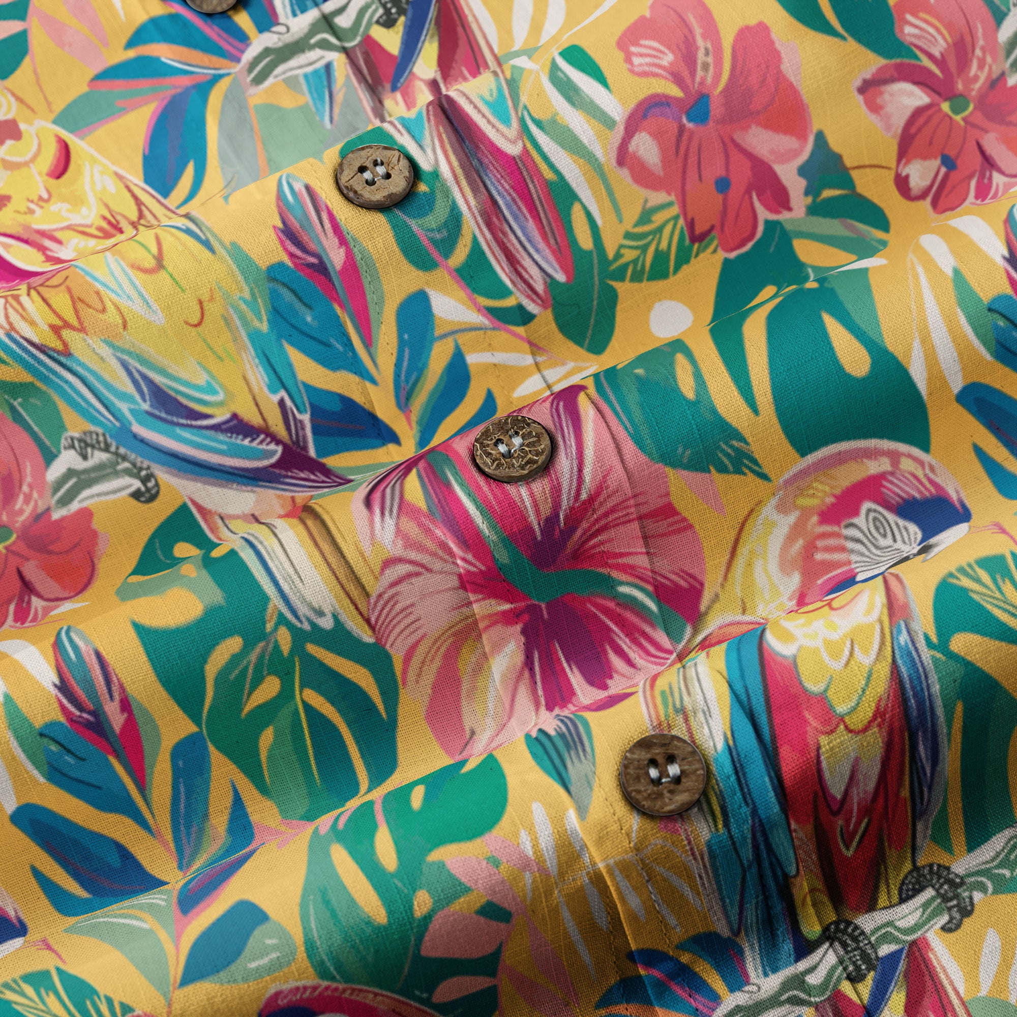 Parrot Lovers Hawaiian Long Sleeve Shirt for Men - Tropical Summer Button Down Hawaiian Shirts - The Palmix