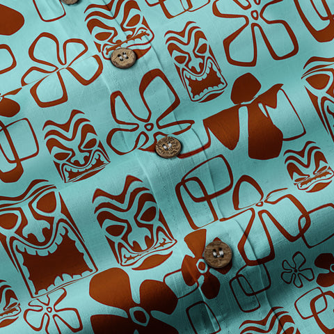 Tiki Mask Pattern Hawaiian Shirt, Floral Pattern Shirt - The Palmix