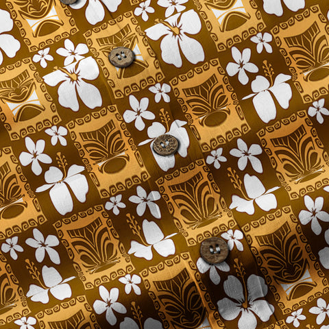 Tiki Mask Pattern Hawaiian Shirt, Floral Pattern Shirt - The Palmix