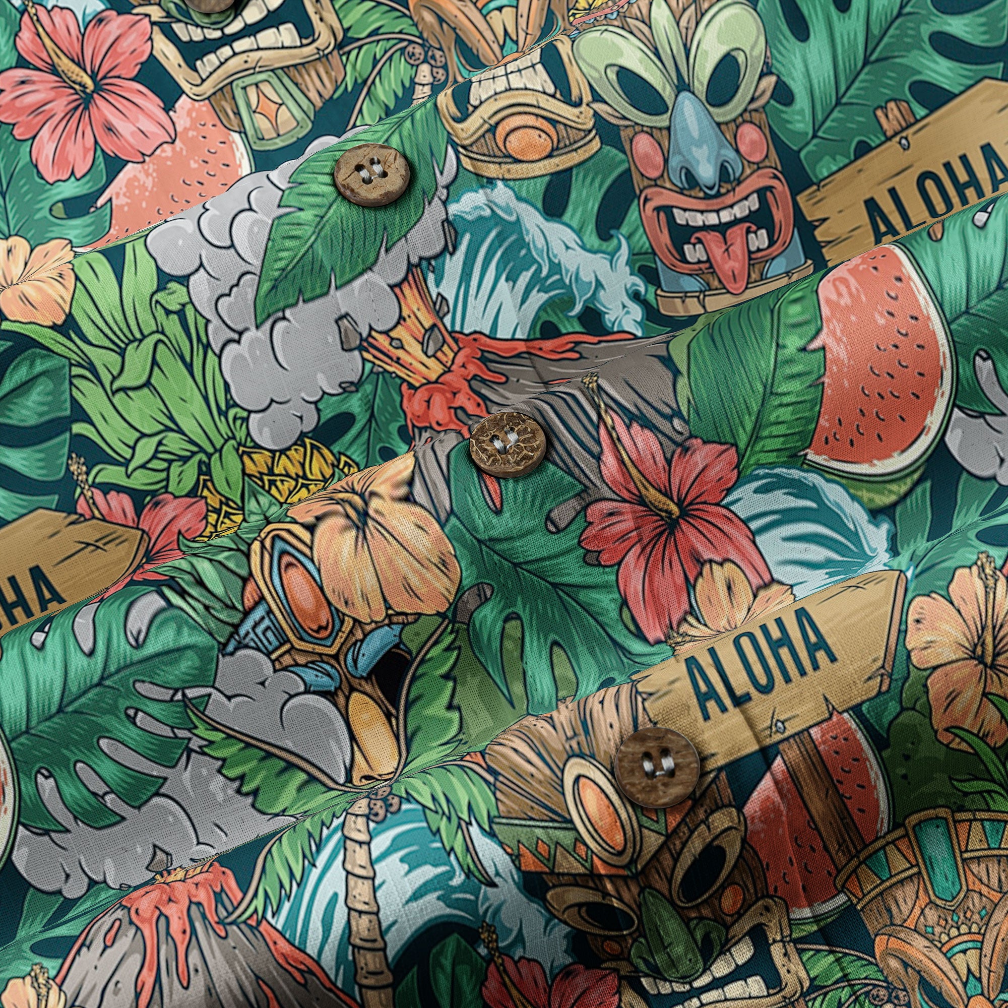 Tiki Mask Pattern Hawaiian Shirt, Aloha Floral Pattern Shirt for Summer - The Palmix