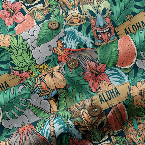 Tiki Mask Pattern Hawaiian Shirt, Aloha Floral Pattern Shirt for Summer - The Palmix