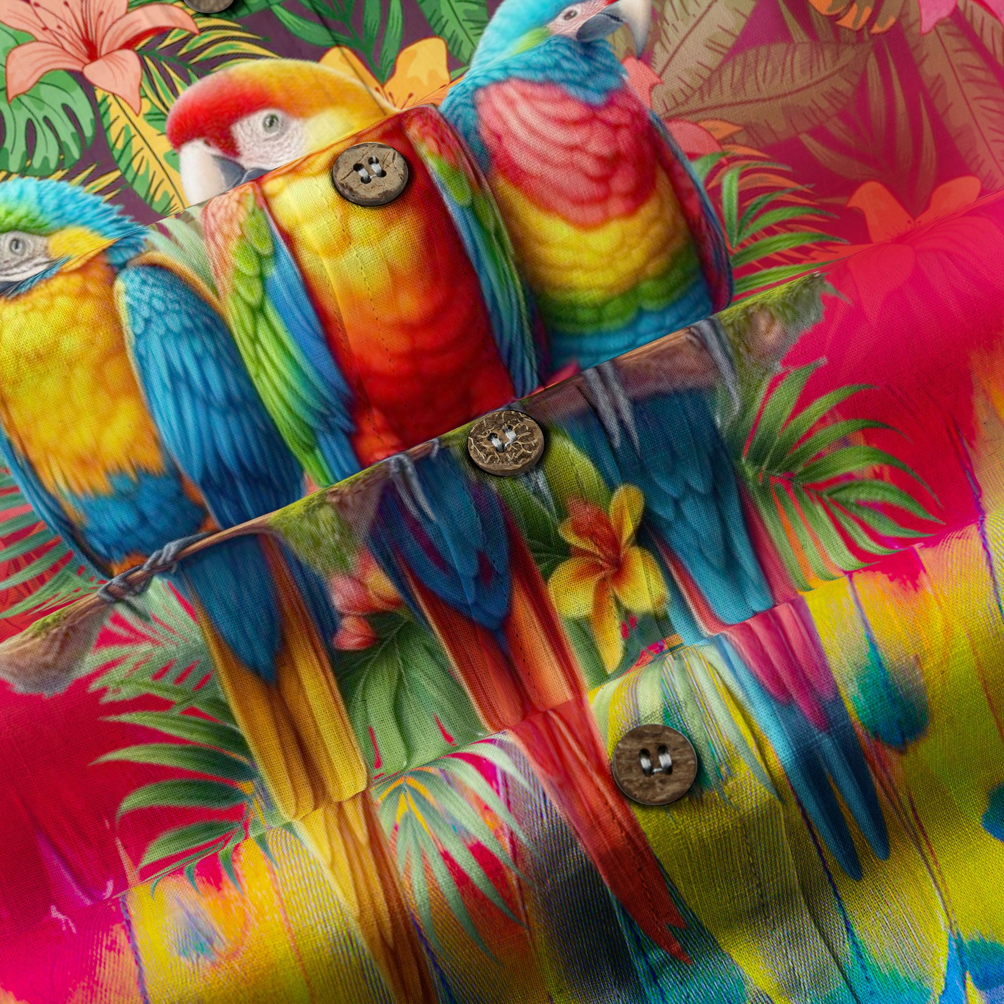 Tropical Parrot Summer Hawaiian Button Down Shirt, Parrot Flowers Pattern Hawaii Shirt - The Palmix