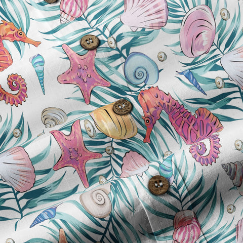 Ocean Animals Women's Hawaiian Shirt, Ocean Theme Hawaiian Print - The Palmix