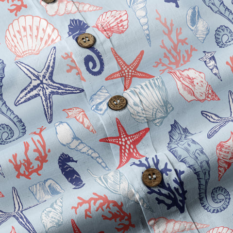 Ocean Animals Women's Hawaiian Shirt, Ocean Theme Hawaiian Print - The Palmix