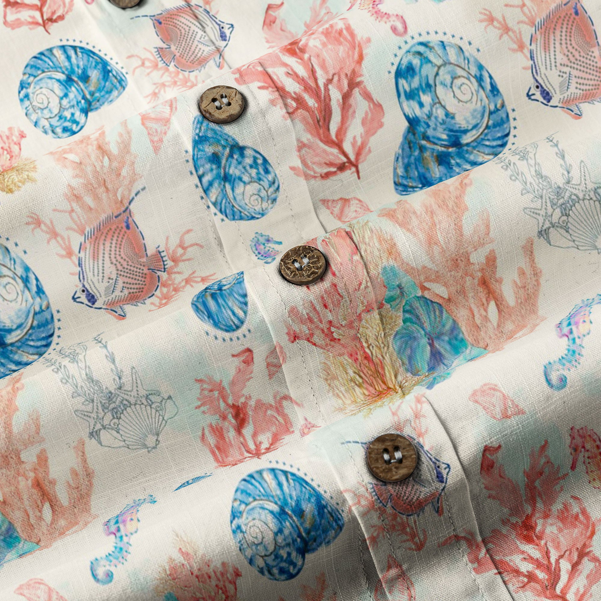 Ocean Animals Hawaiian Button Up Long Sleeve Shirt, Sea Hawaii Shirt - The Palmix