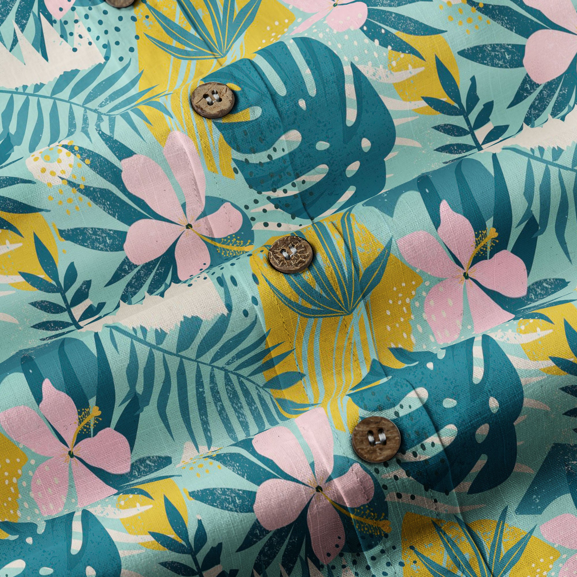 Hibiscus Floral Pattern Hawaiian Button Up Long Sleeve Shirt, Sea Hawaii Shirt - The Palmix