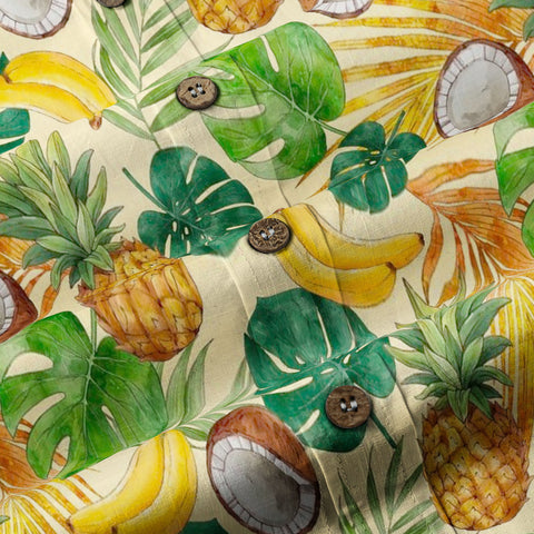 Tropical Fruits Aloha Hawaiian Button Up Long Sleeve Shirt, Summer Beach Aloha Hawaii Shirt - The Palmix
