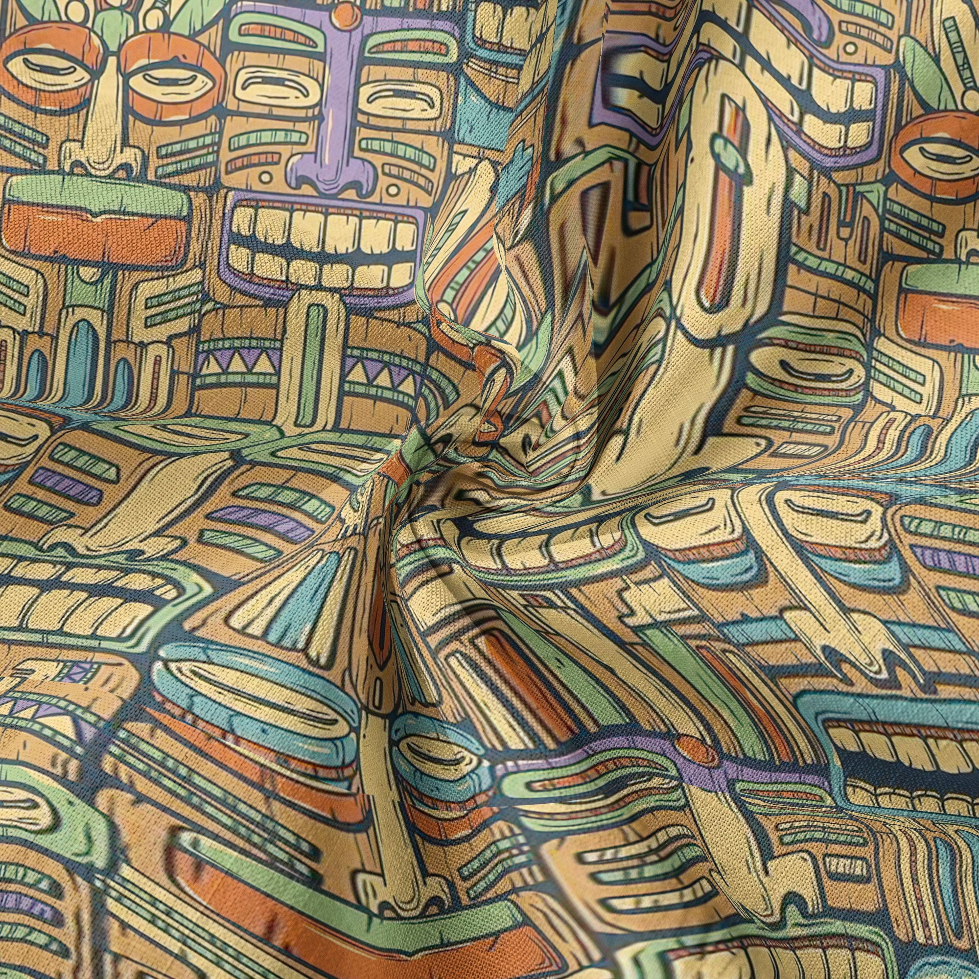 Surfing Tiki Mask Hawaiian Tropical Hawaii Button Down Long Sleeve Shirt - The Palmix