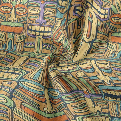 Surfing Tiki Mask Hawaiian Tropical Hawaii Button Down Long Sleeve Shirt - The Palmix
