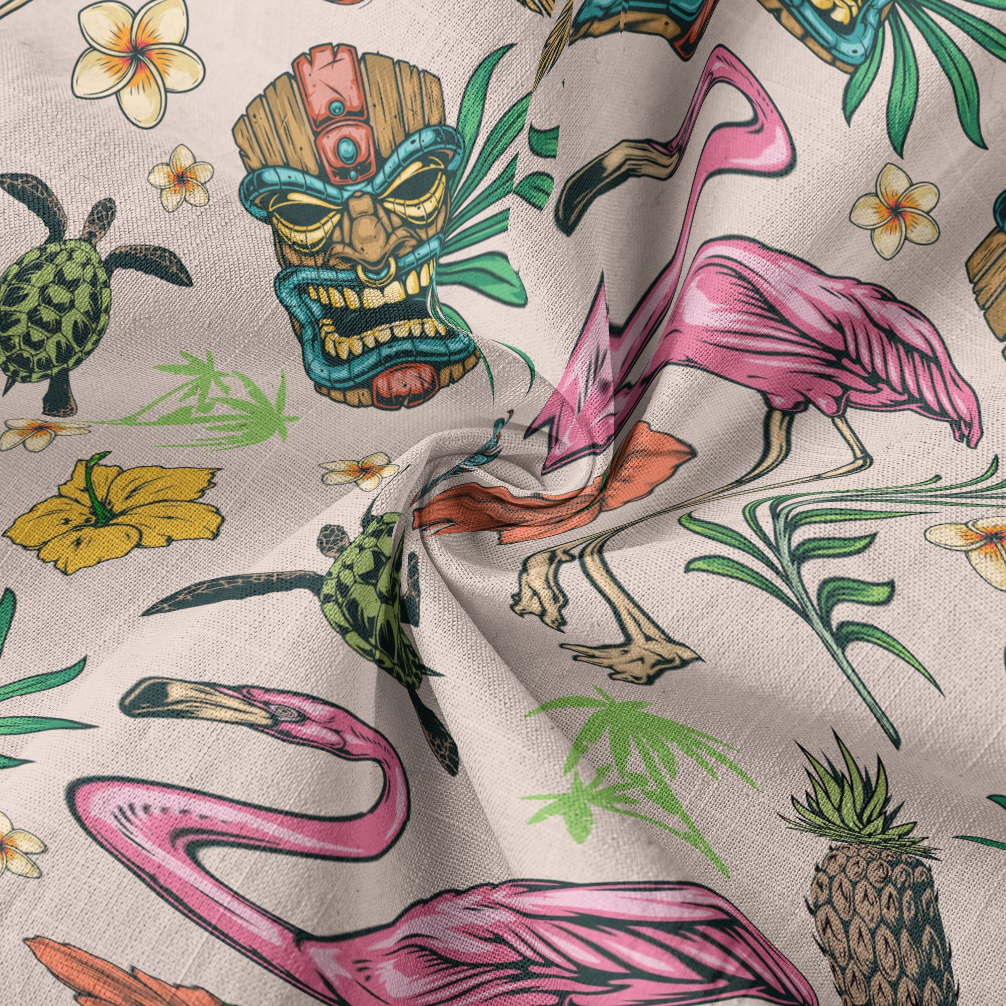 Tropical Tiki Mask Hawaiian Shirts, Flamingo Hawaii Button Down Long Sleeve Shirt - The Palmix
