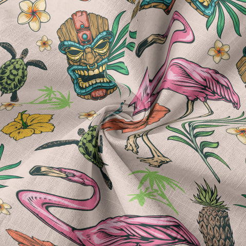 Tropical Tiki Mask Hawaiian Shirts, Flamingo Hawaii Button Down Long Sleeve Shirt - The Palmix