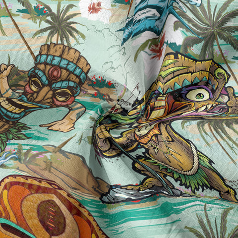 Beach Shirt Aloha Tiki Mask Hawaiian Shirt, Hawaiian Shirt Vintage Floral Long Sleeve Shirt - The Palmix