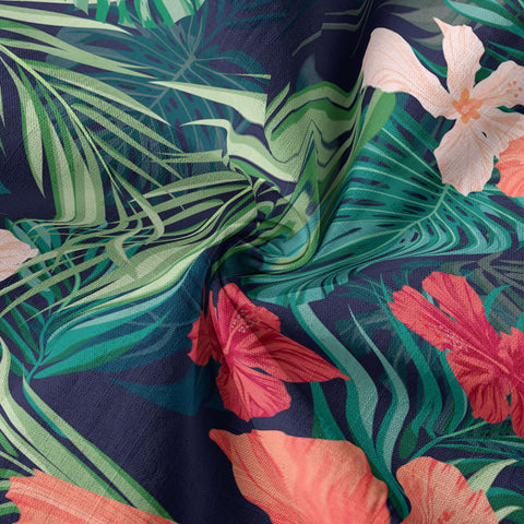 Hibiscus Floral Pattern Hawaii Shirt, Palm Leaves Summer Beach Shirt - The Palmix