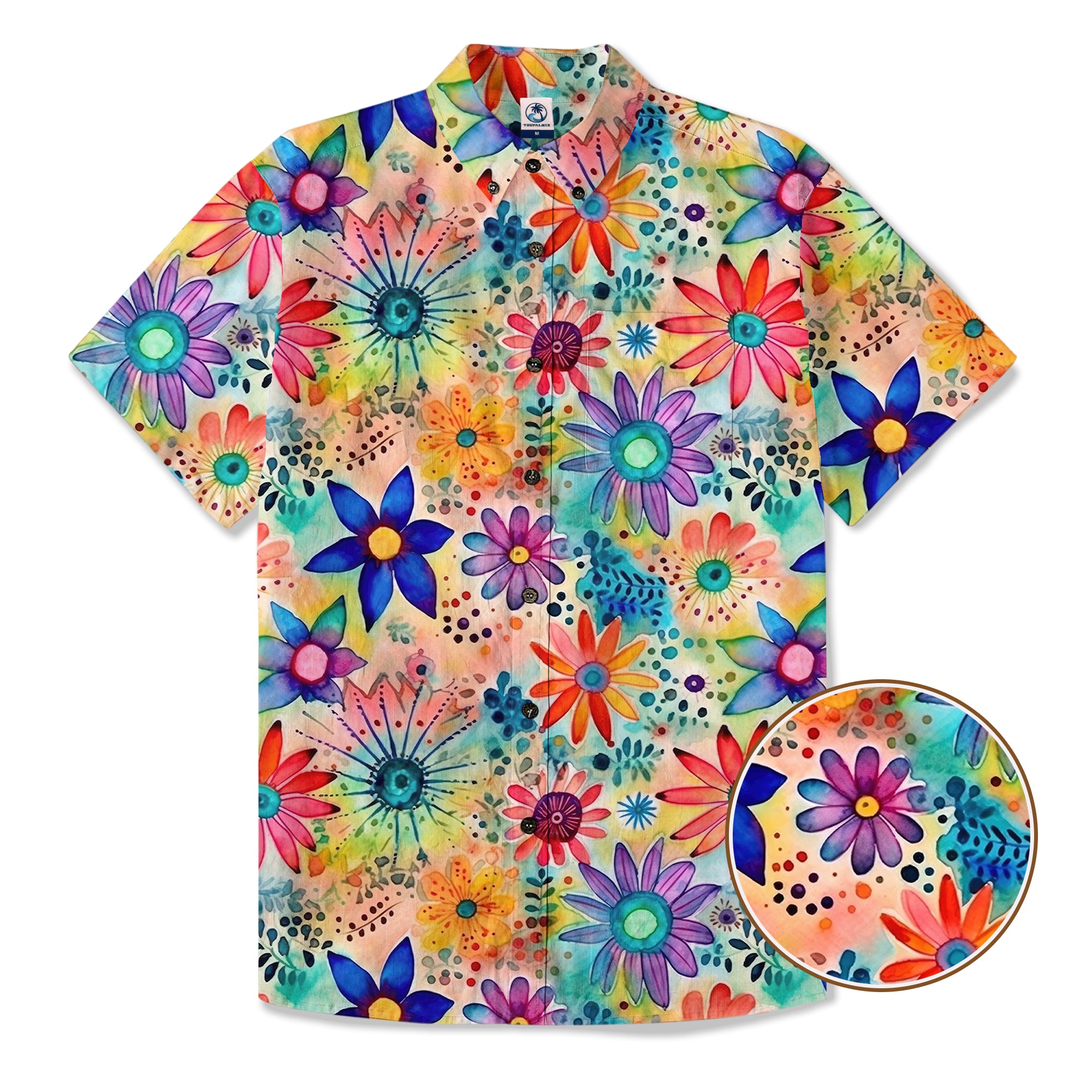 Hippie Flowers Seamless Patterns Hawaii Shirt, Groovy Floral Pattern Hawaiian Shirt