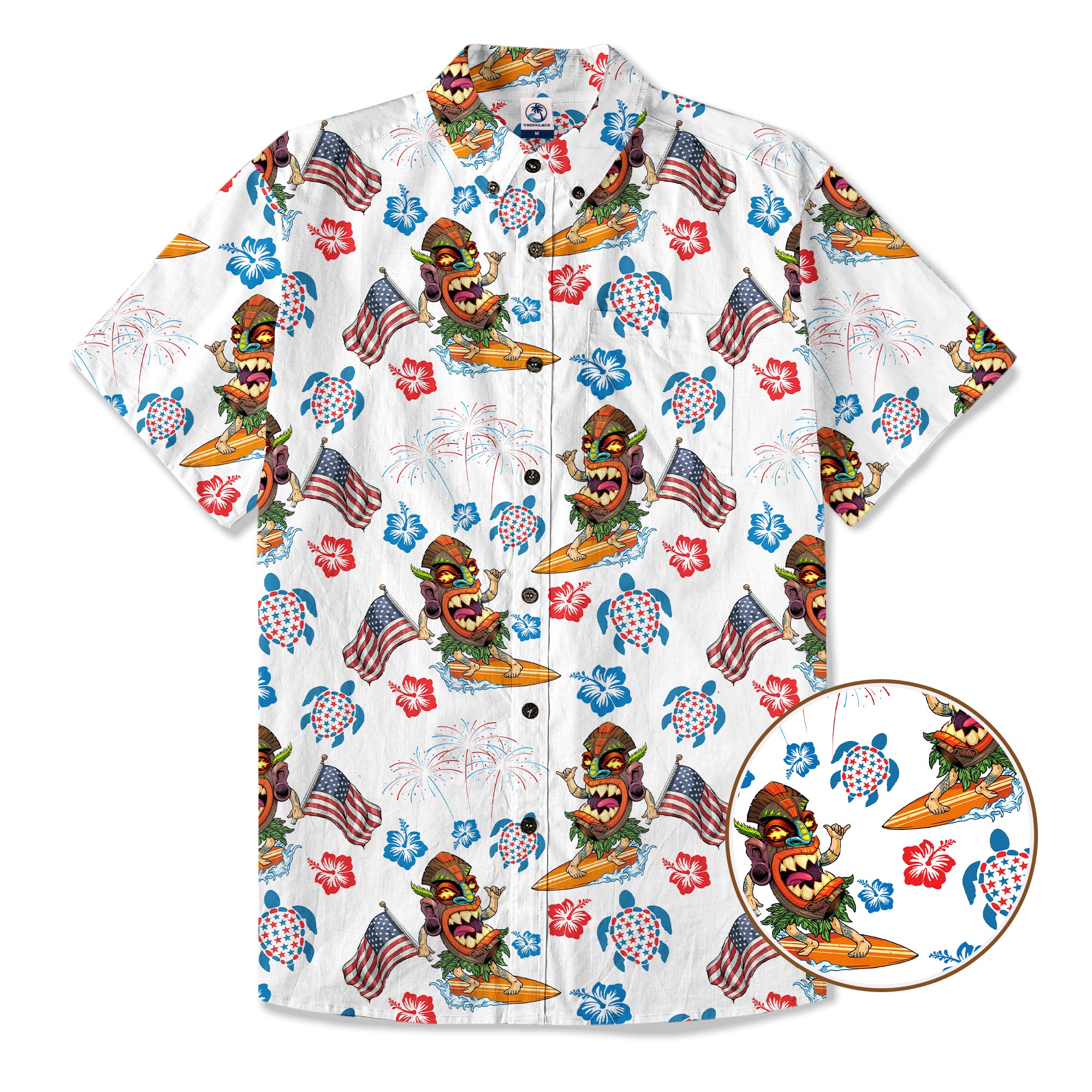 Tiki Mask Surfing Independence Day of USA - Cotton Hawaii Shirt