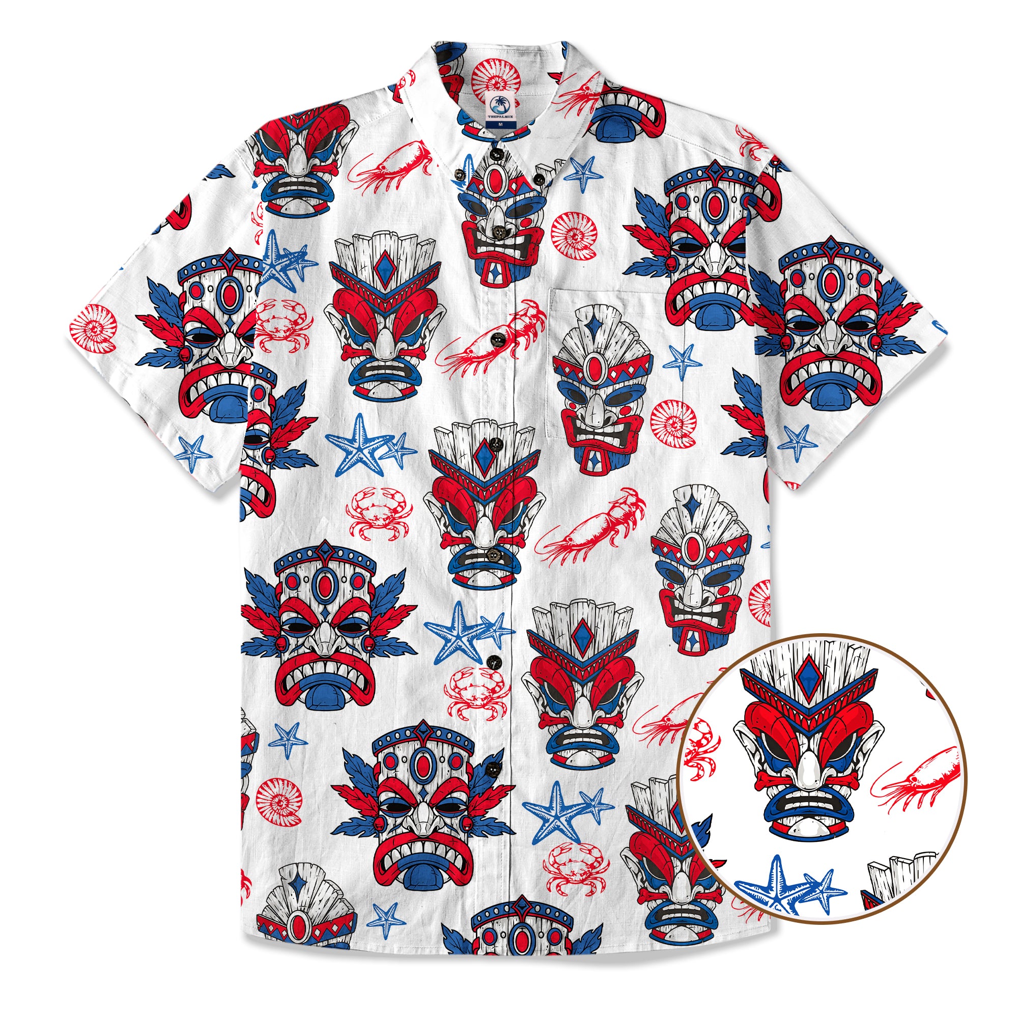 Tiki Mask US Flag Independence Day  - Cotton Hawaii Shirt