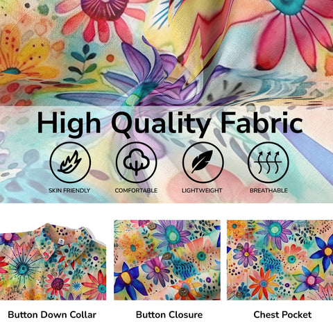 Hippie Flowers Seamless Patterns Hawaii Shirt, Groovy Floral Pattern Hawaiian Shirt