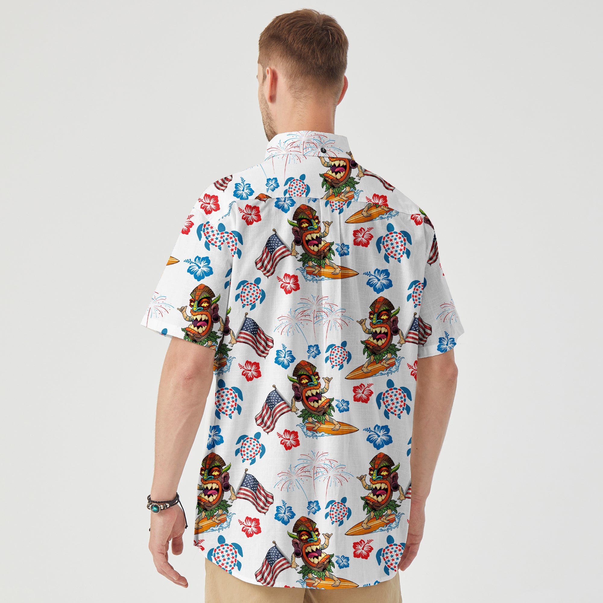 Tiki Mask Surfing Independence Day of USA - Cotton Hawaii Shirt