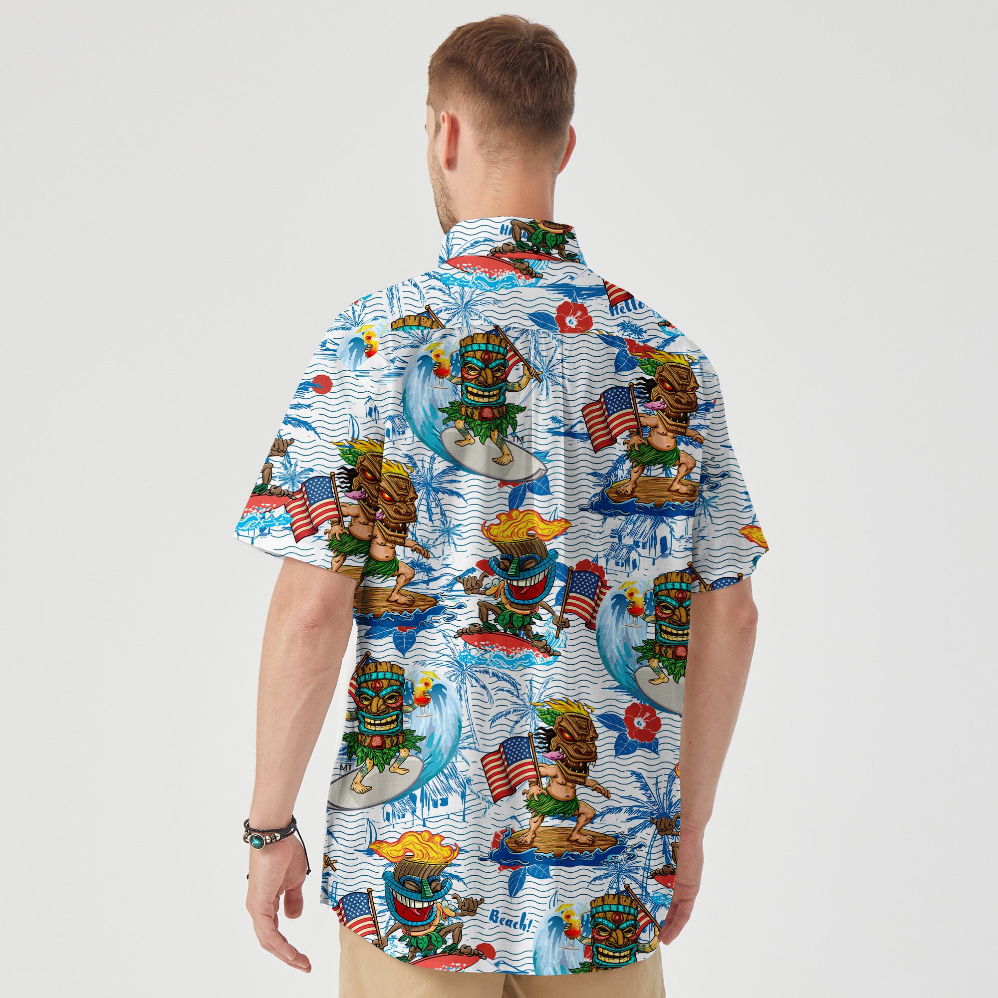 Tiki Mask Surfing Independence Day of USA - Cotton Hawaii Shirt