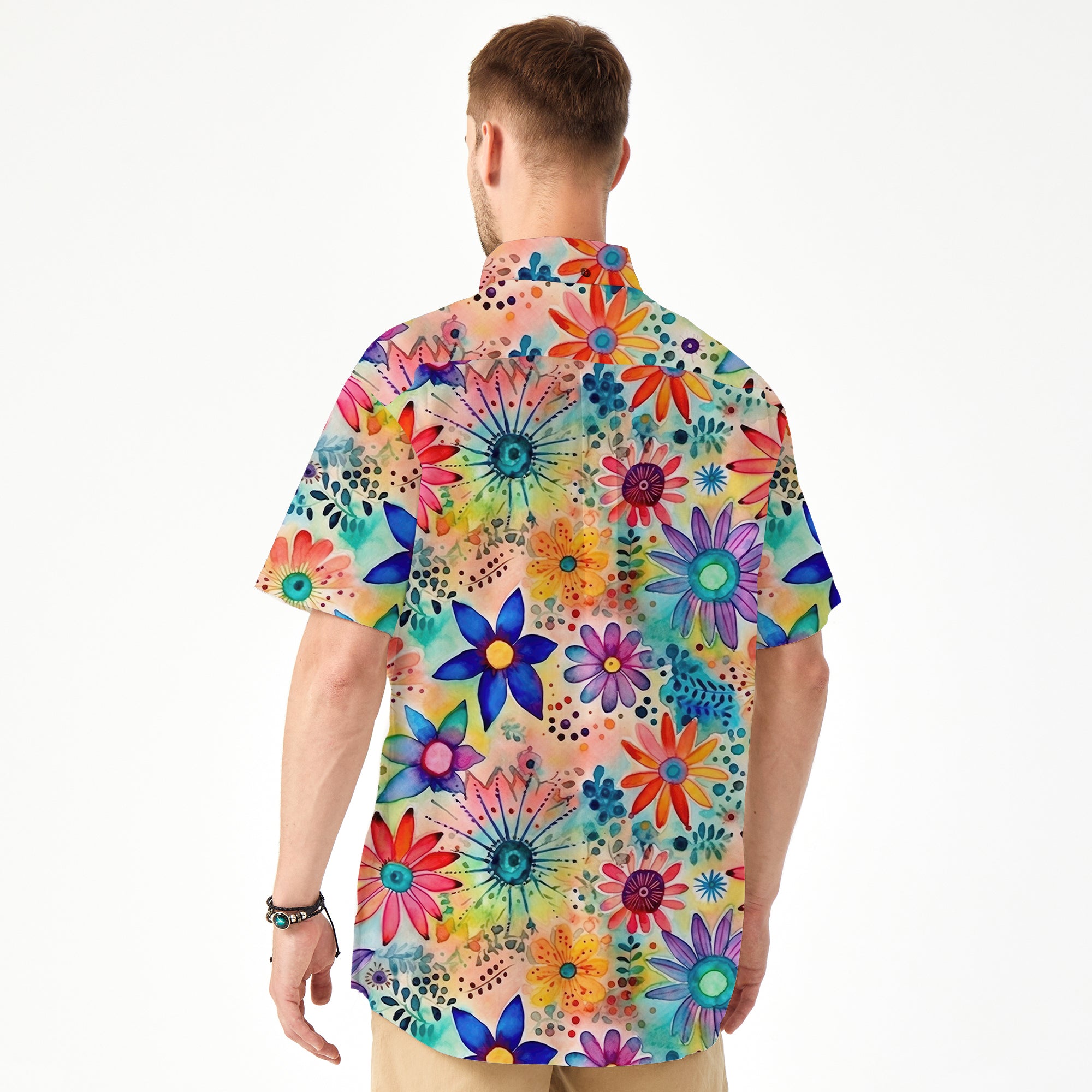 Hippie Flowers Seamless Patterns Hawaii Shirt, Groovy Floral Pattern Hawaiian Shirt