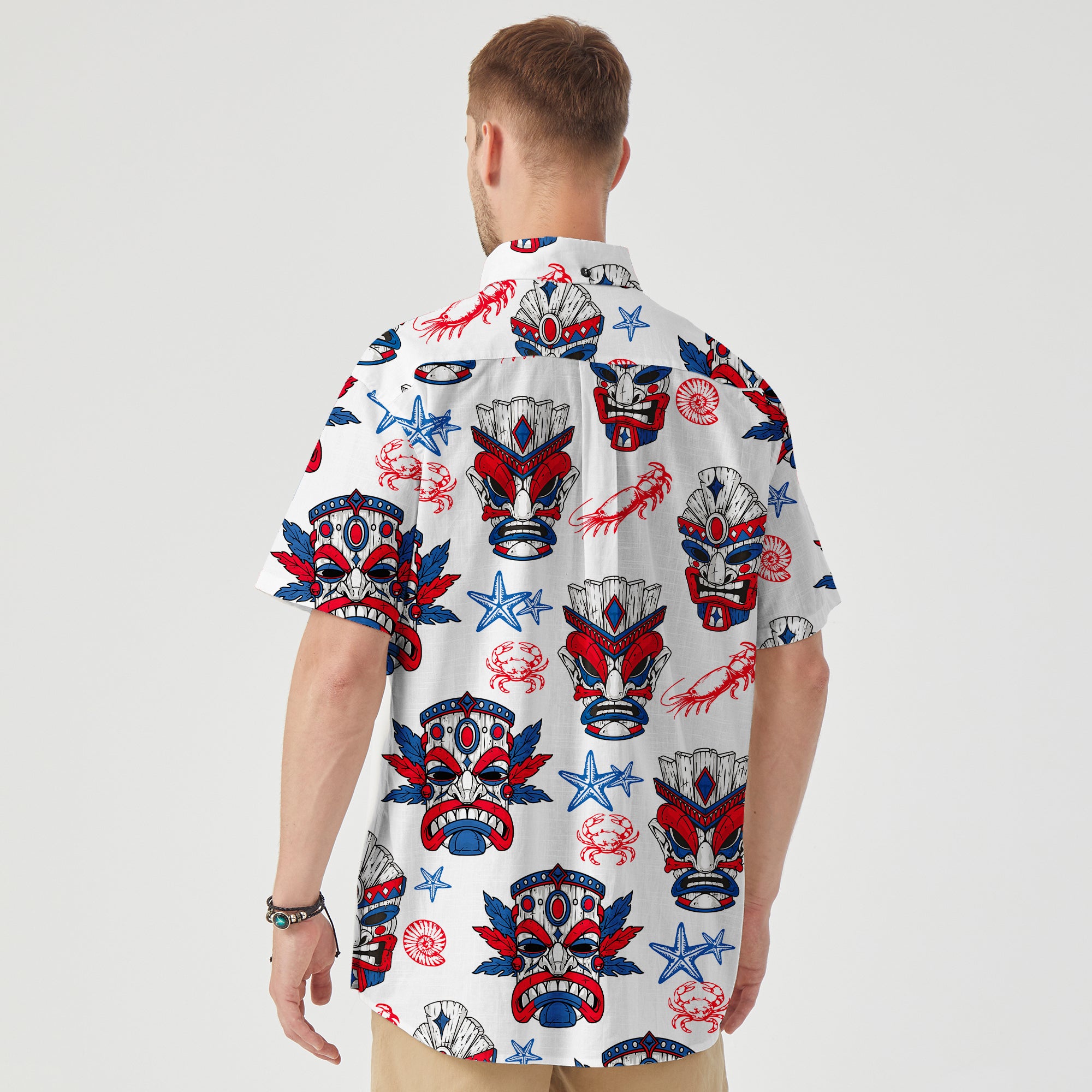 Tiki Mask US Flag Independence Day  - Cotton Hawaii Shirt