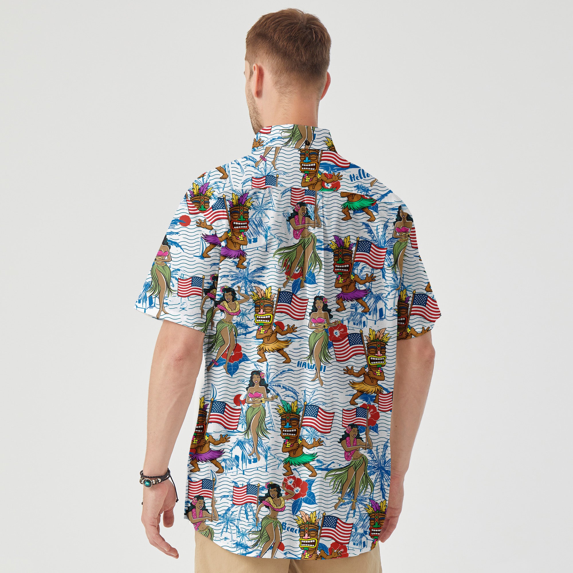 Tiki Mask Hula Dance Independence Day of USA - Cotton Hawaii Shirt