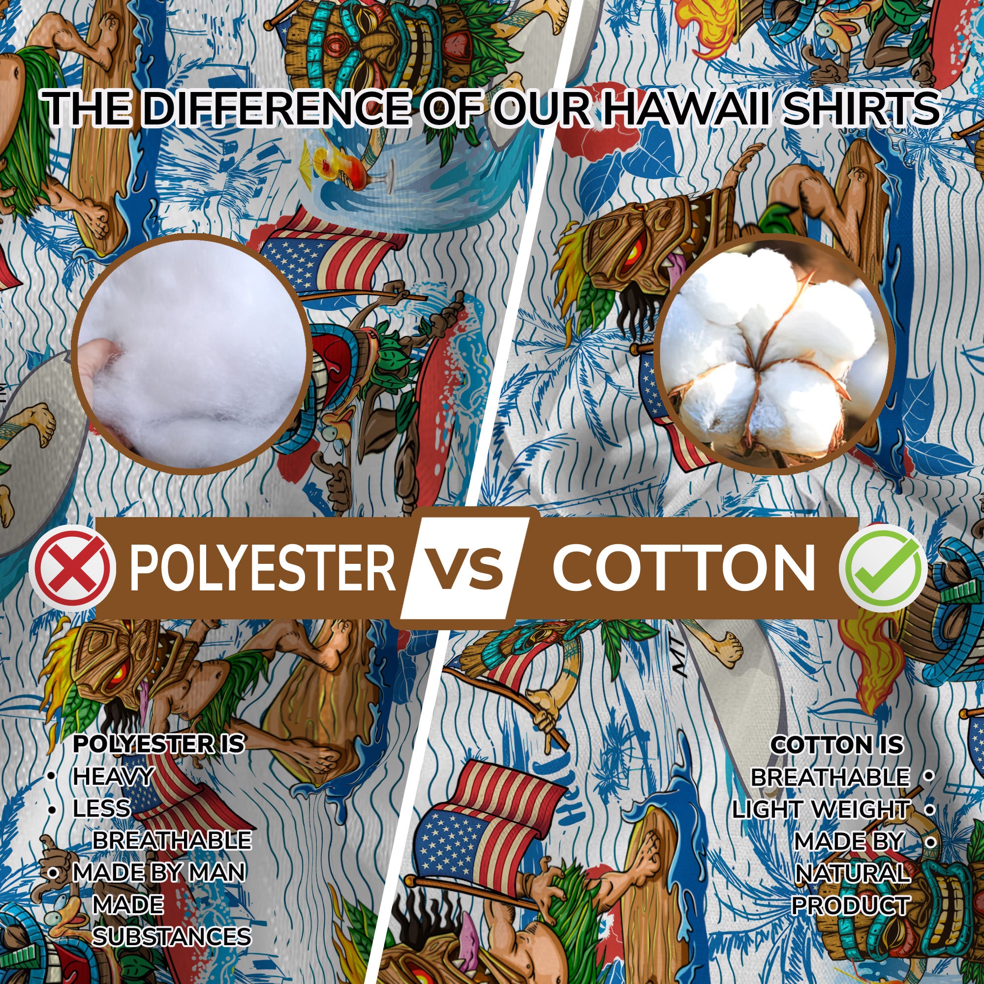 Tiki Mask Surfing Independence Day of USA - Cotton Hawaii Shirt