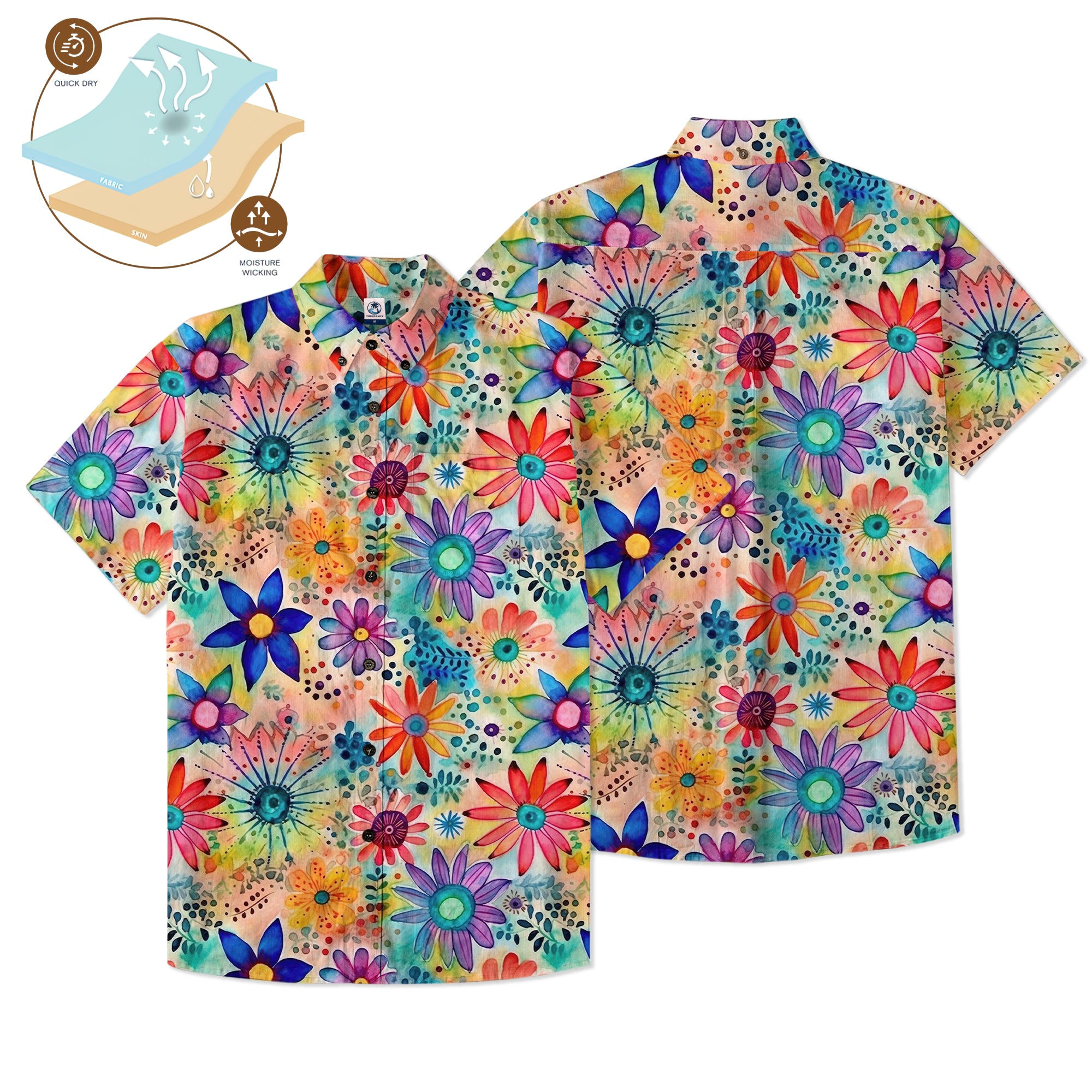 Hippie Flowers Seamless Patterns Hawaii Shirt, Groovy Floral Pattern Hawaiian Shirt
