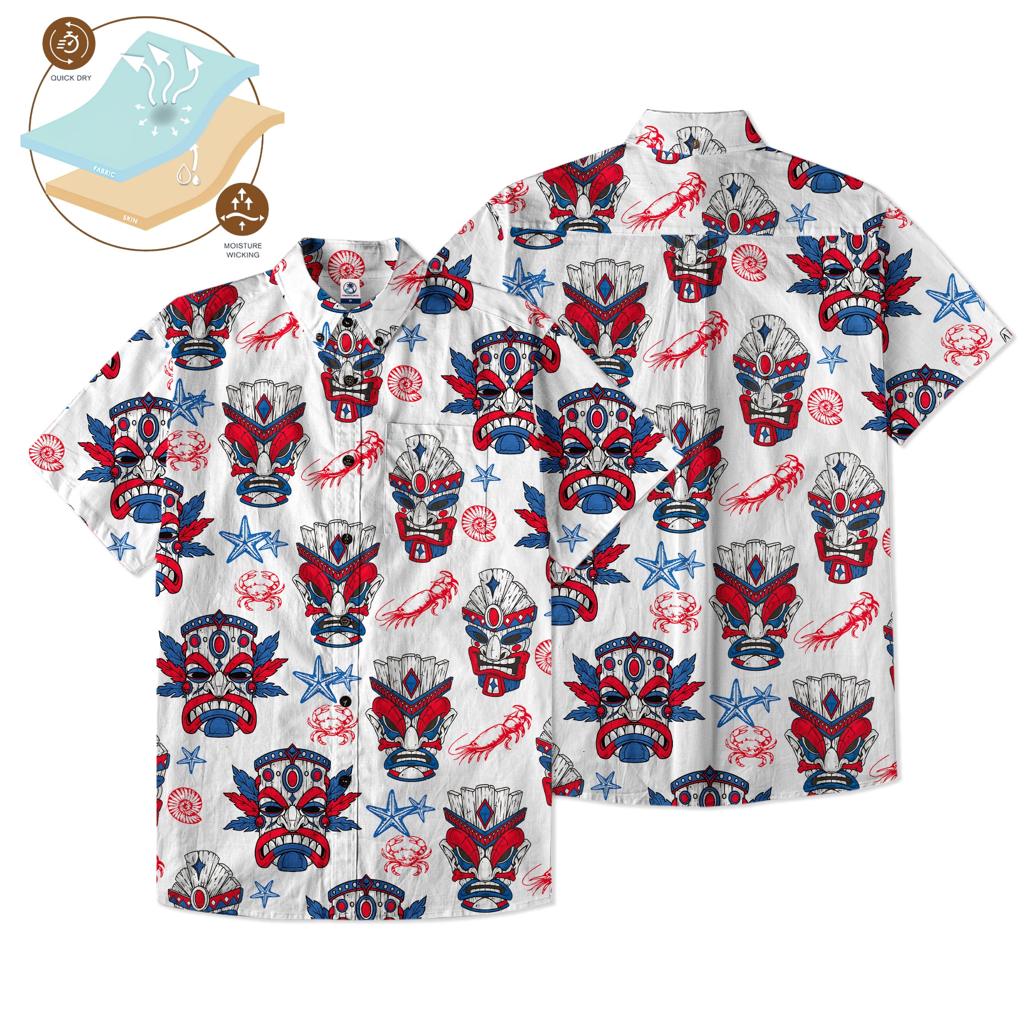 Tiki Mask US Flag Independence Day  - Cotton Hawaii Shirt
