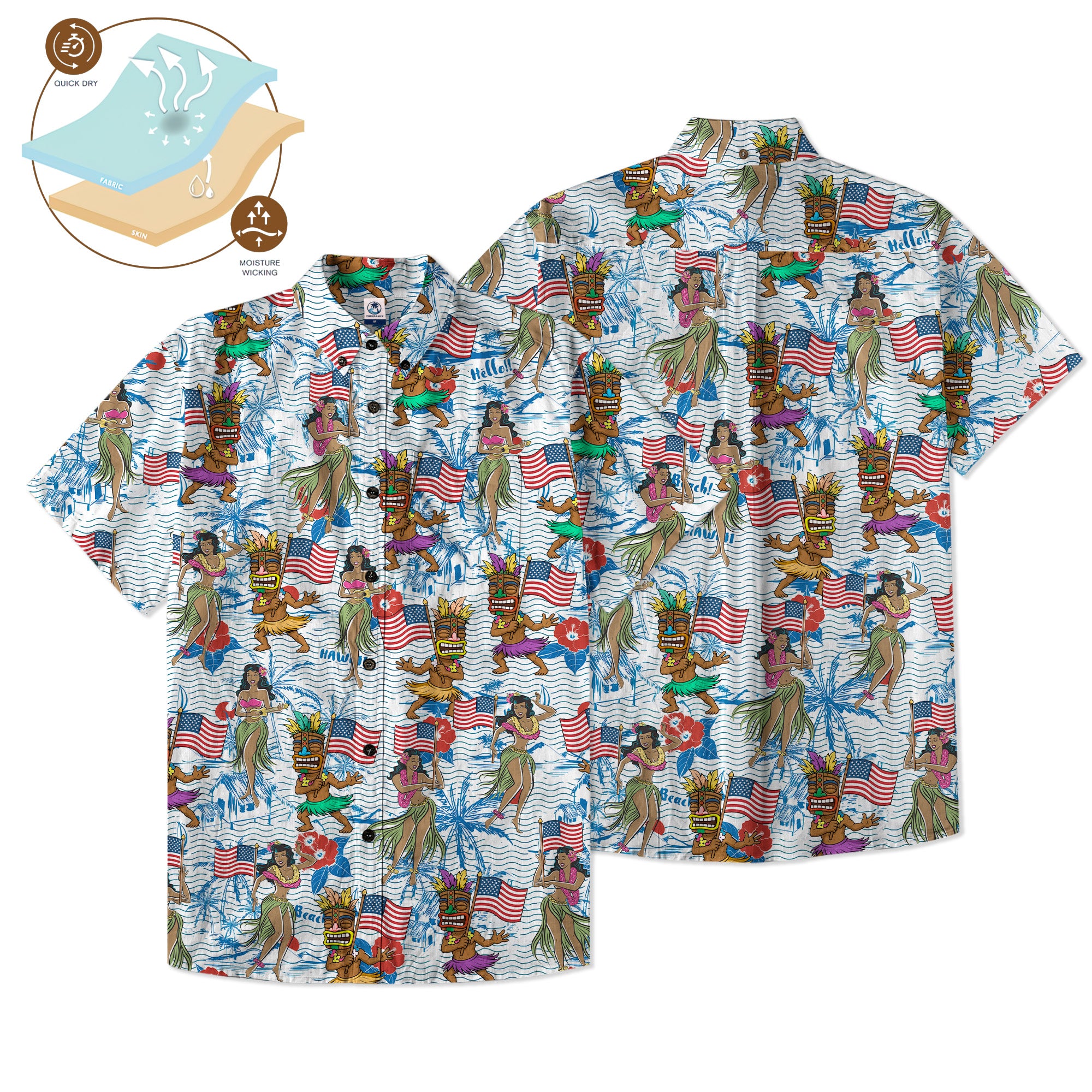 Tiki Mask Hula Dance Independence Day of USA - Cotton Hawaii Shirt