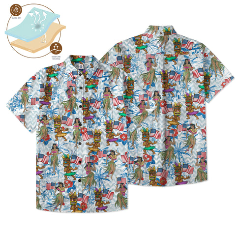 Tiki Mask Hula Dance Independence Day of USA - Cotton Hawaii Shirt