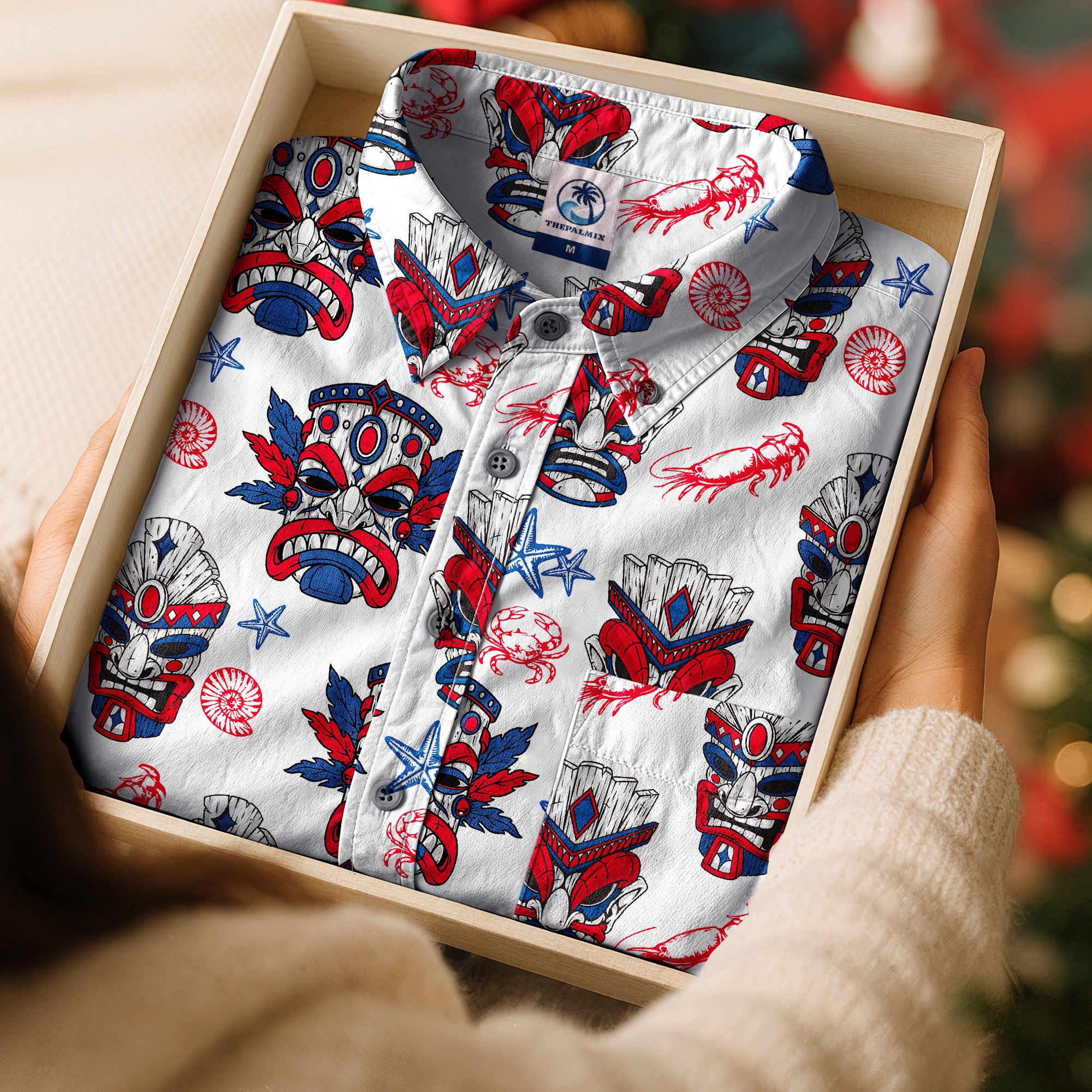 Tiki Mask US Flag Independence Day  - Cotton Hawaii Shirt