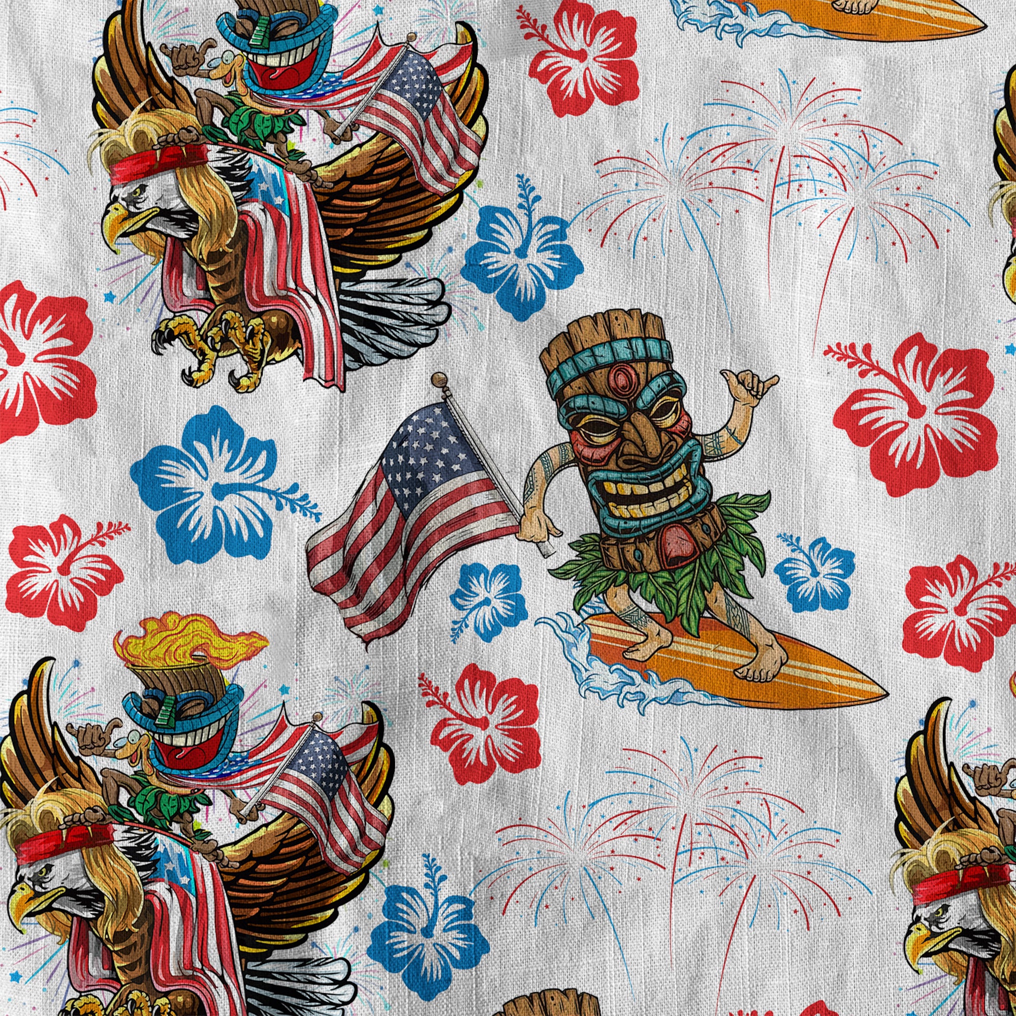 Tiki Mask Independence Day - Cotton Hawaii Shirt