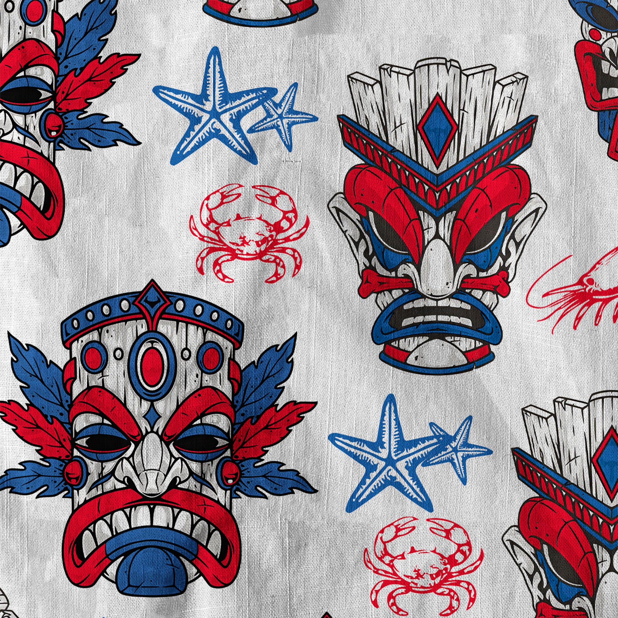 Tiki Mask US Flag Independence Day  - Cotton Hawaii Shirt