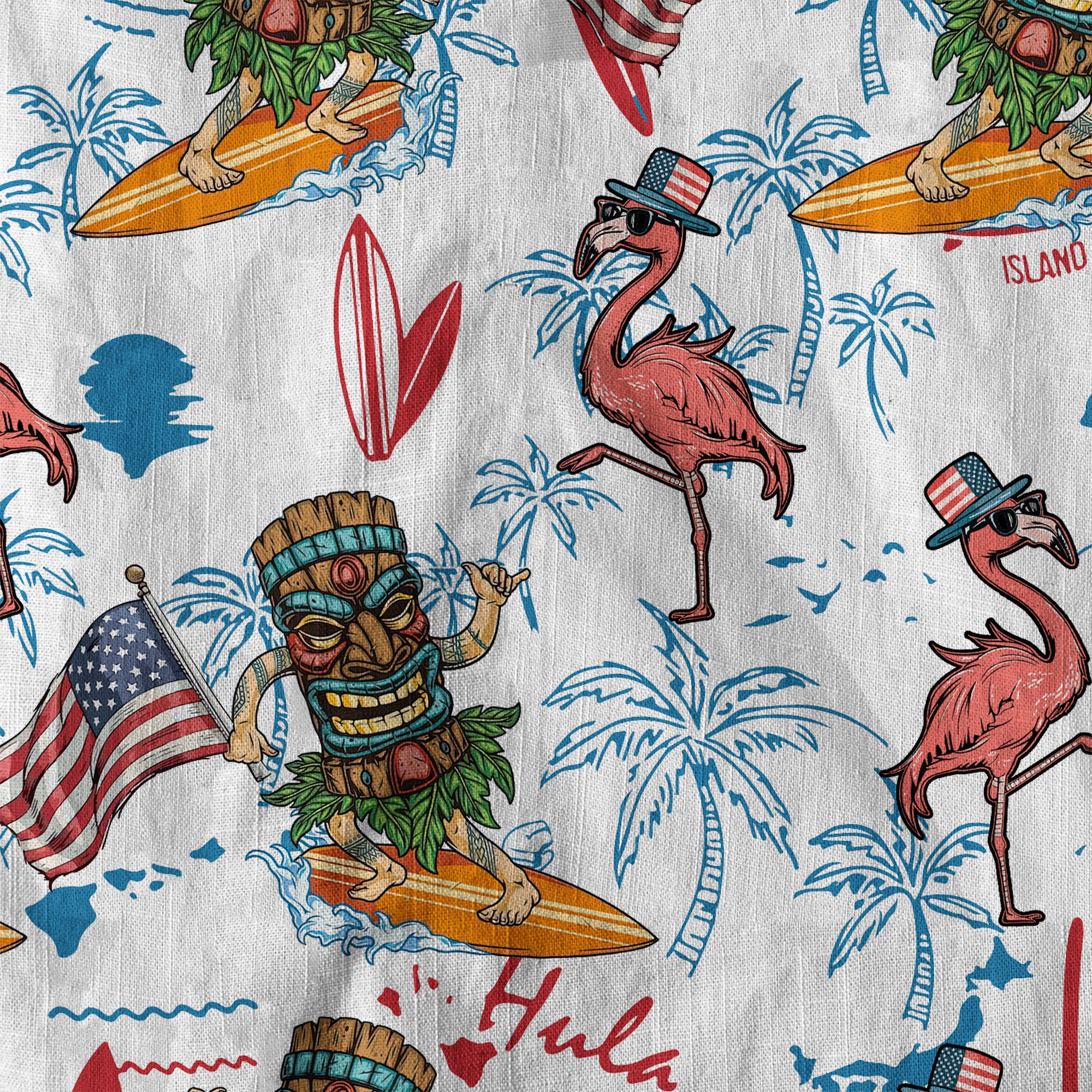 Tiki Mask USA Flag Independence Day  - Cotton Hawaii Shirt