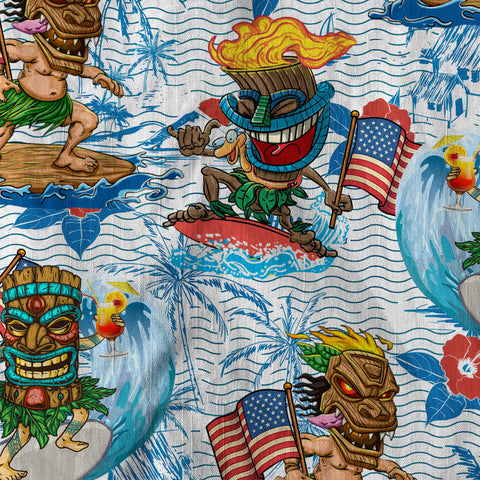 Tiki Mask Surfing Independence Day of USA - Cotton Hawaii Shirt