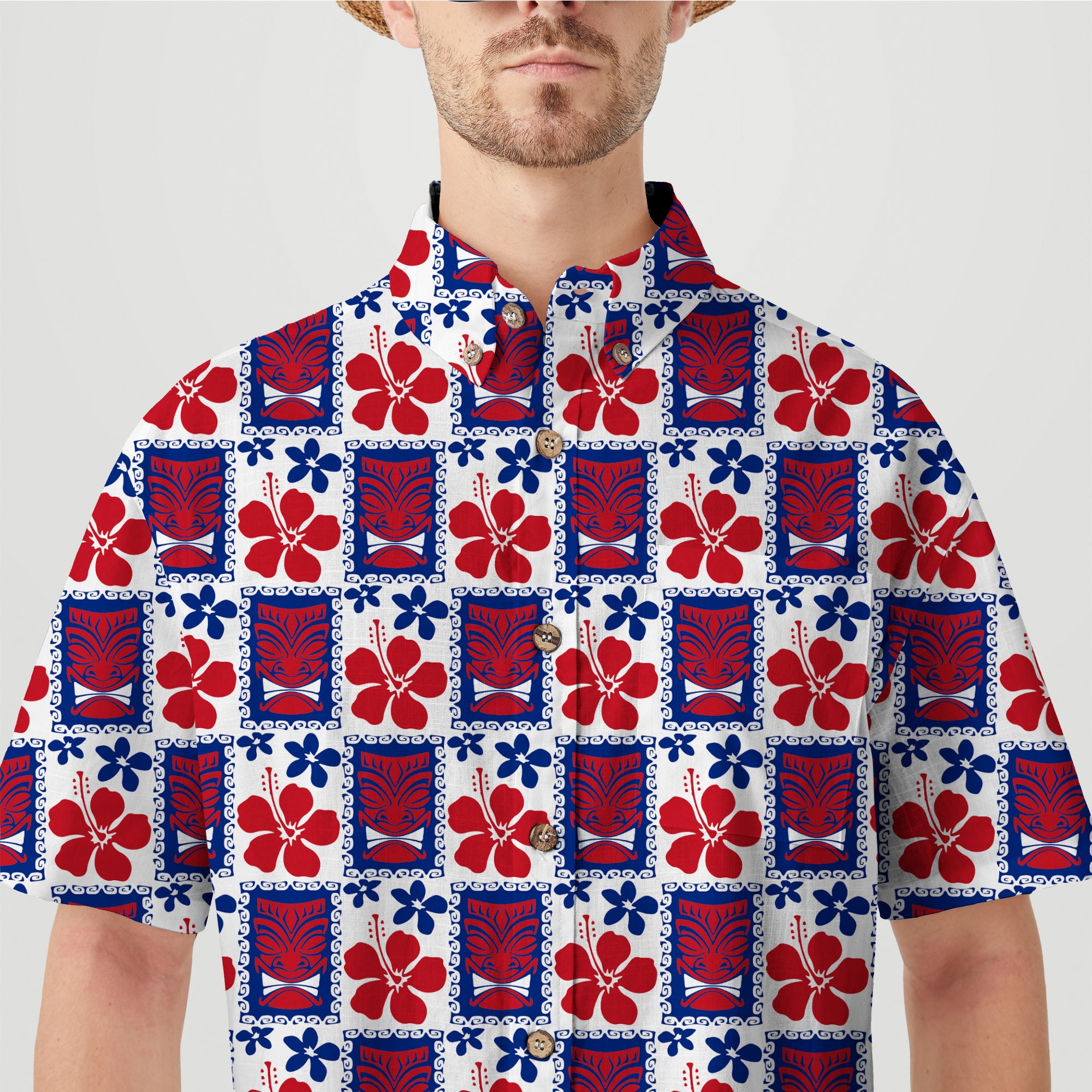 Tiki US Flag Independence Day  - Cotton Hawaii Shirt