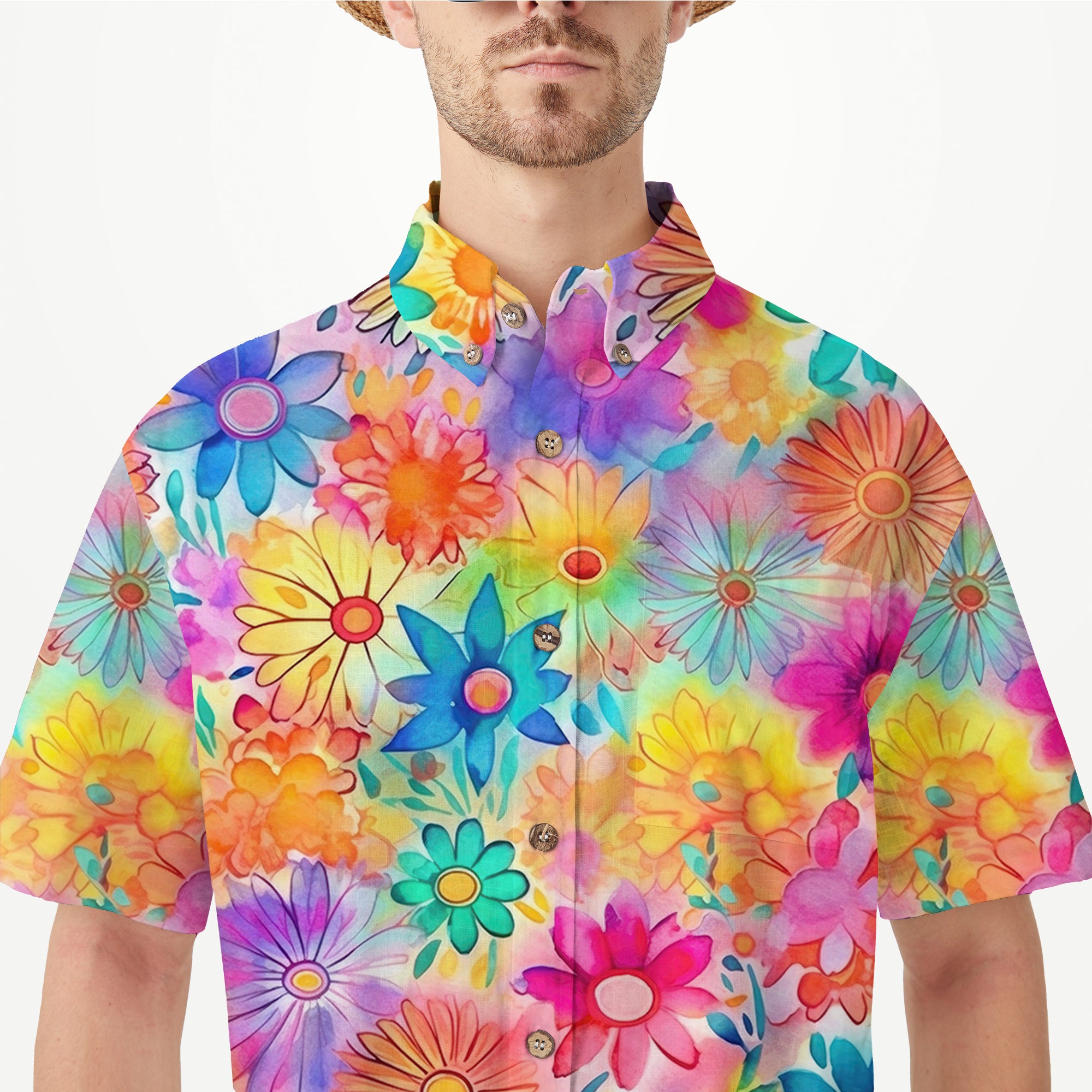 Hippie Flowers Seamless Patterns Hawaii Shirt, Groovy Floral Pattern Hawaiian Shirt