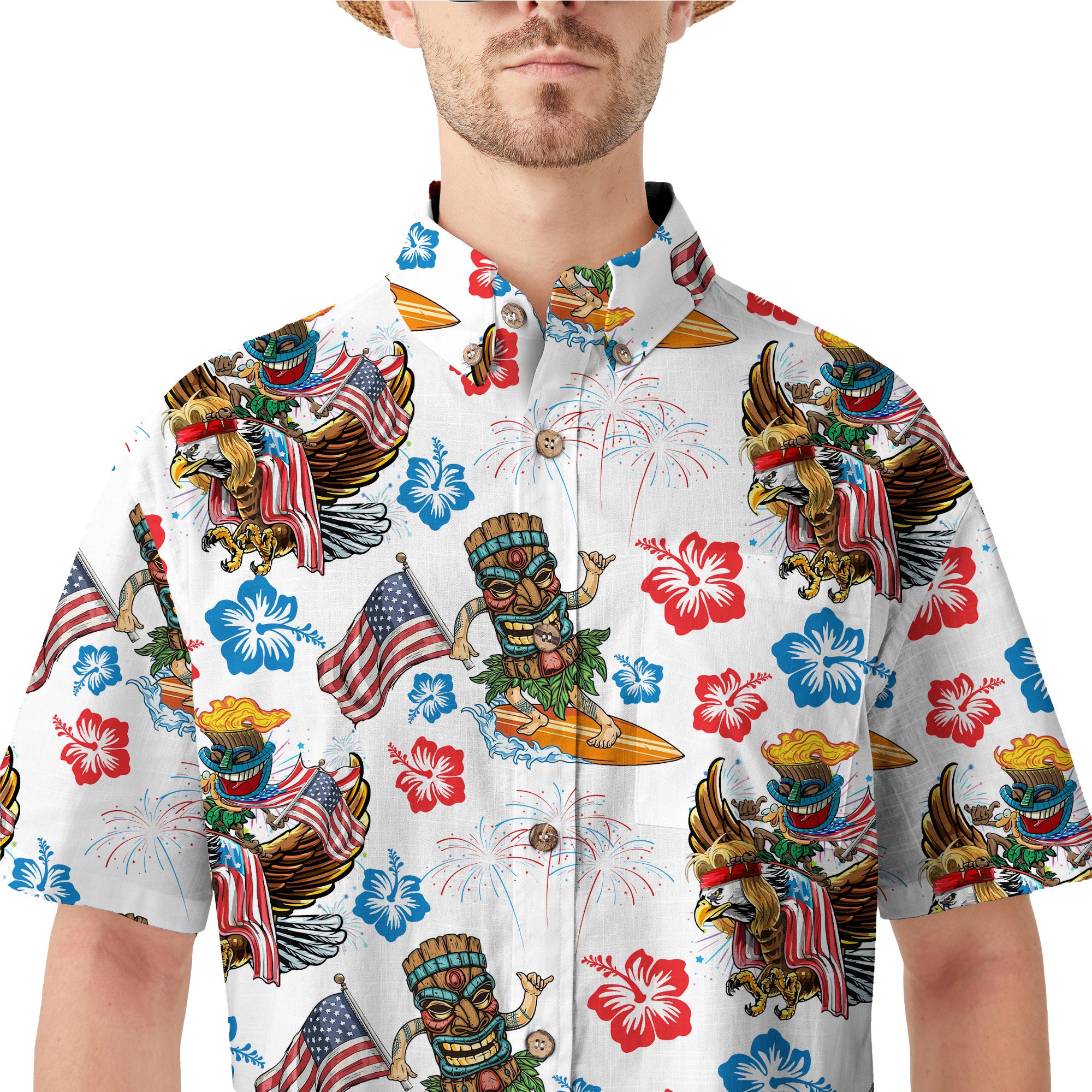 Tiki Mask Independence Day - Cotton Hawaii Shirt