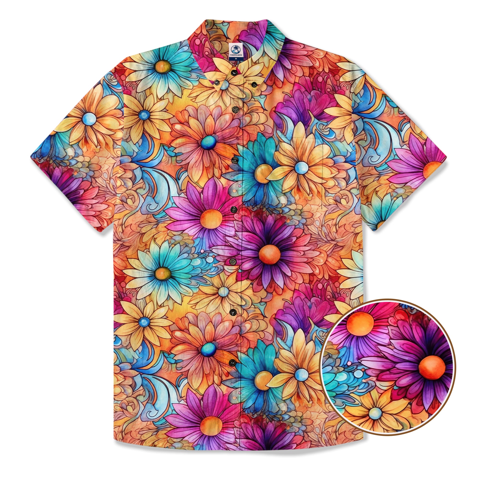 Hippie Flowers Seamless Patterns Hawaii Shirt, Groovy Floral Pattern Hawaiian Shirt