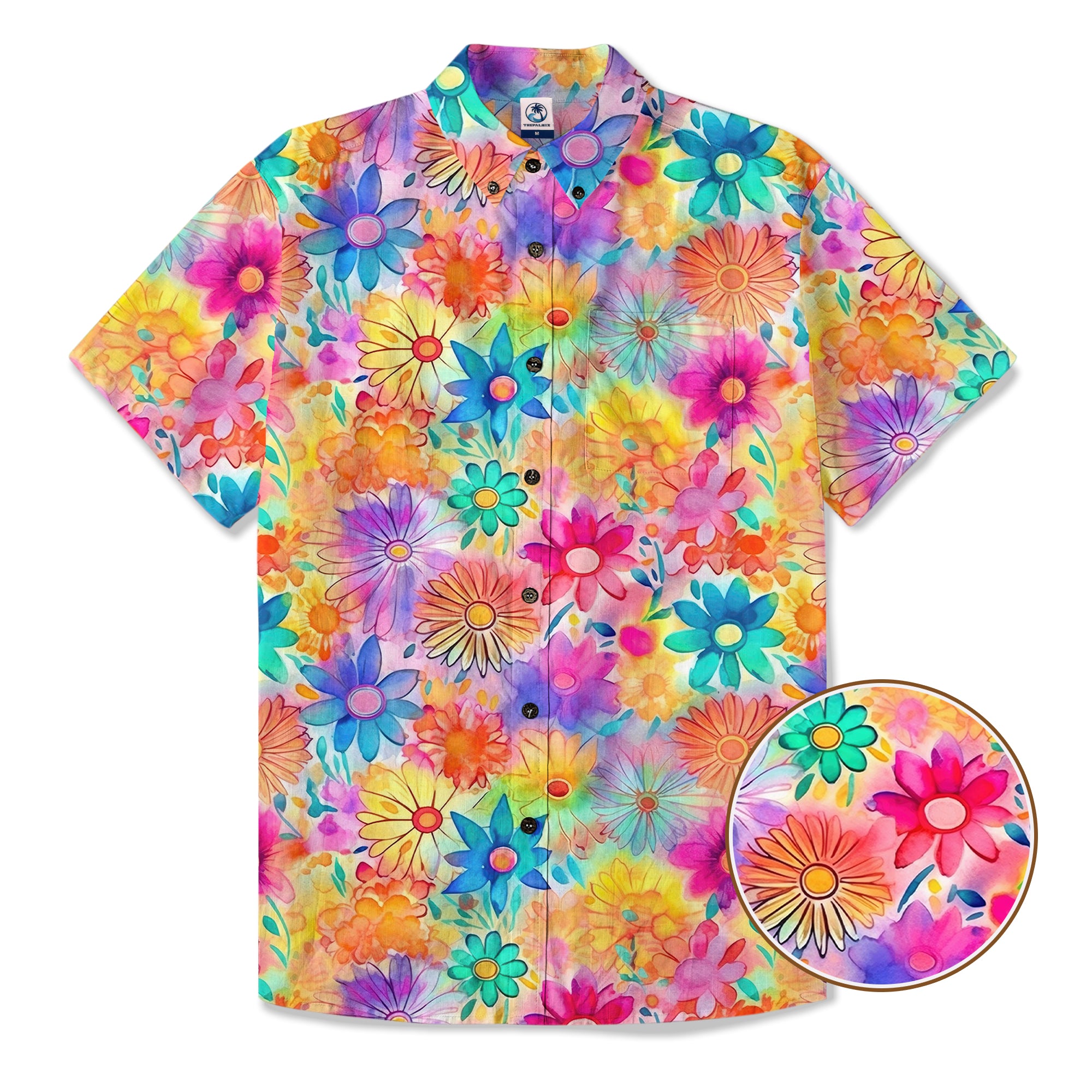 Hippie Flowers Seamless Patterns Hawaii Shirt, Groovy Floral Pattern Hawaiian Shirt