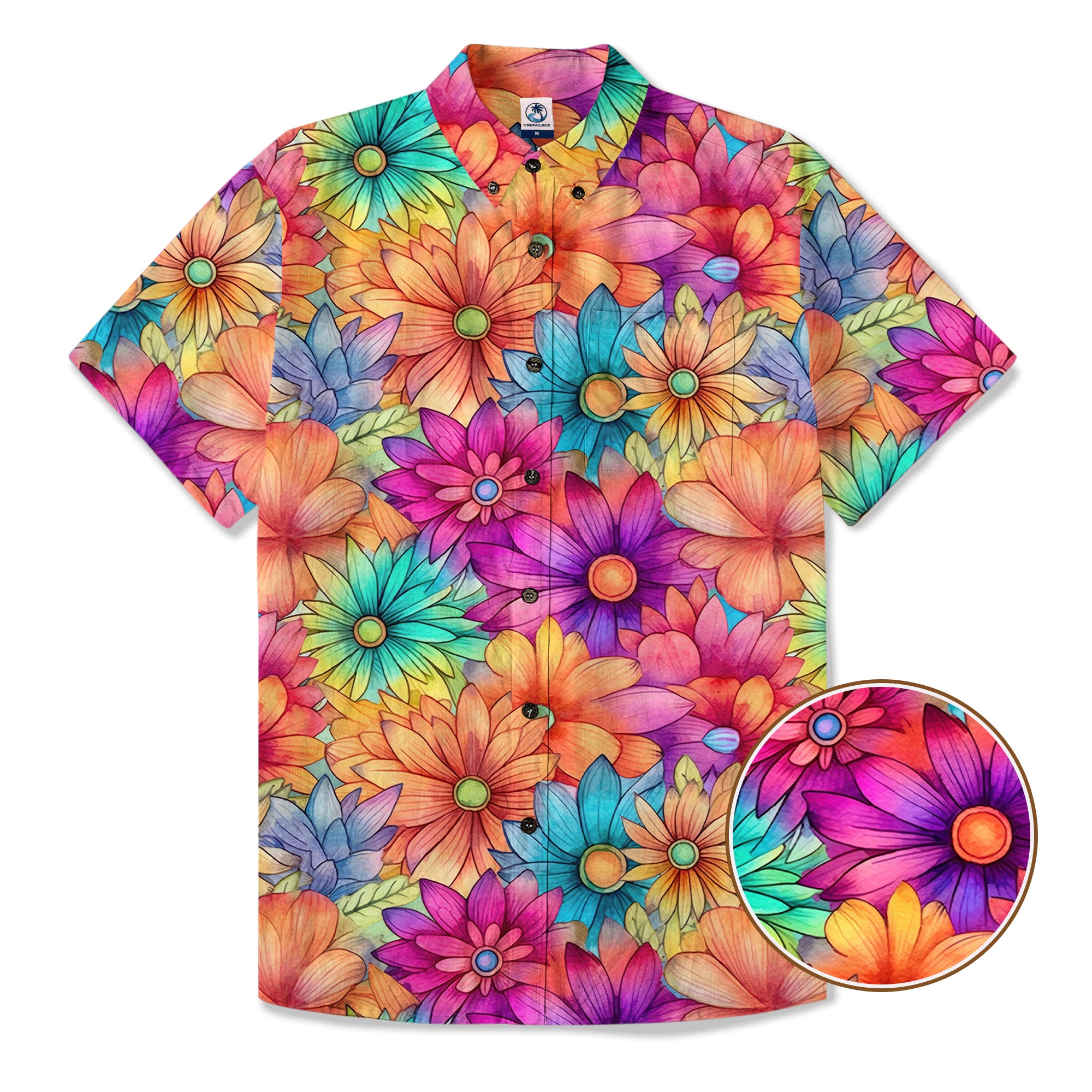 Hippie Flowers Seamless Patterns Hawaii Shirt, Groovy Floral Pattern Hawaiian Shirt