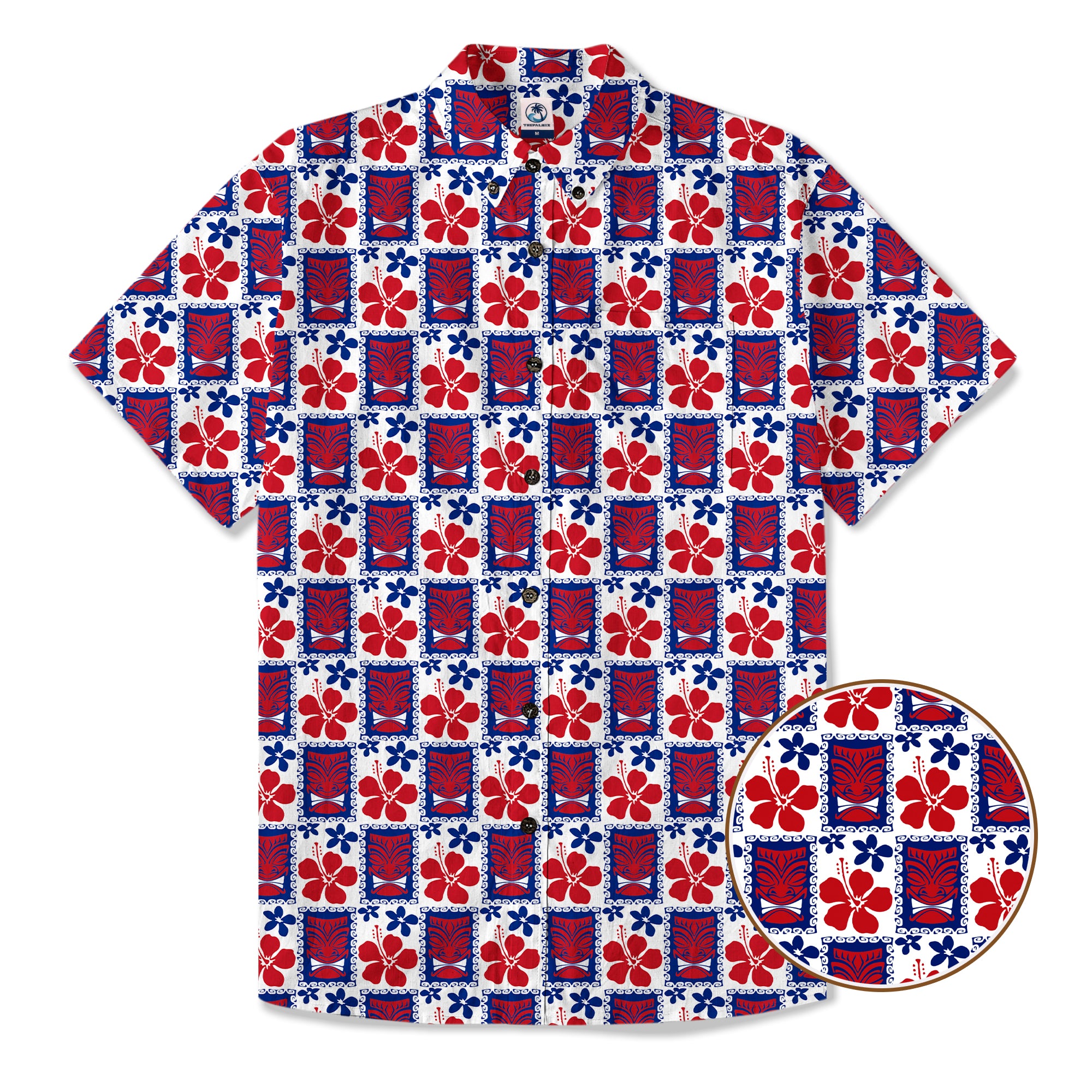 Tiki US Flag Independence Day  - Cotton Hawaii Shirt