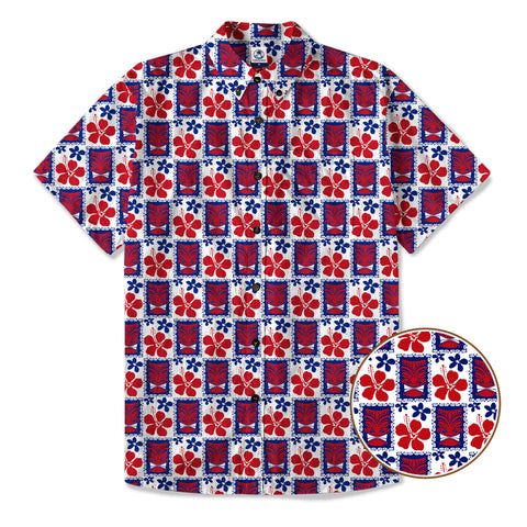 Tiki US Flag Independence Day  - Cotton Hawaii Shirt