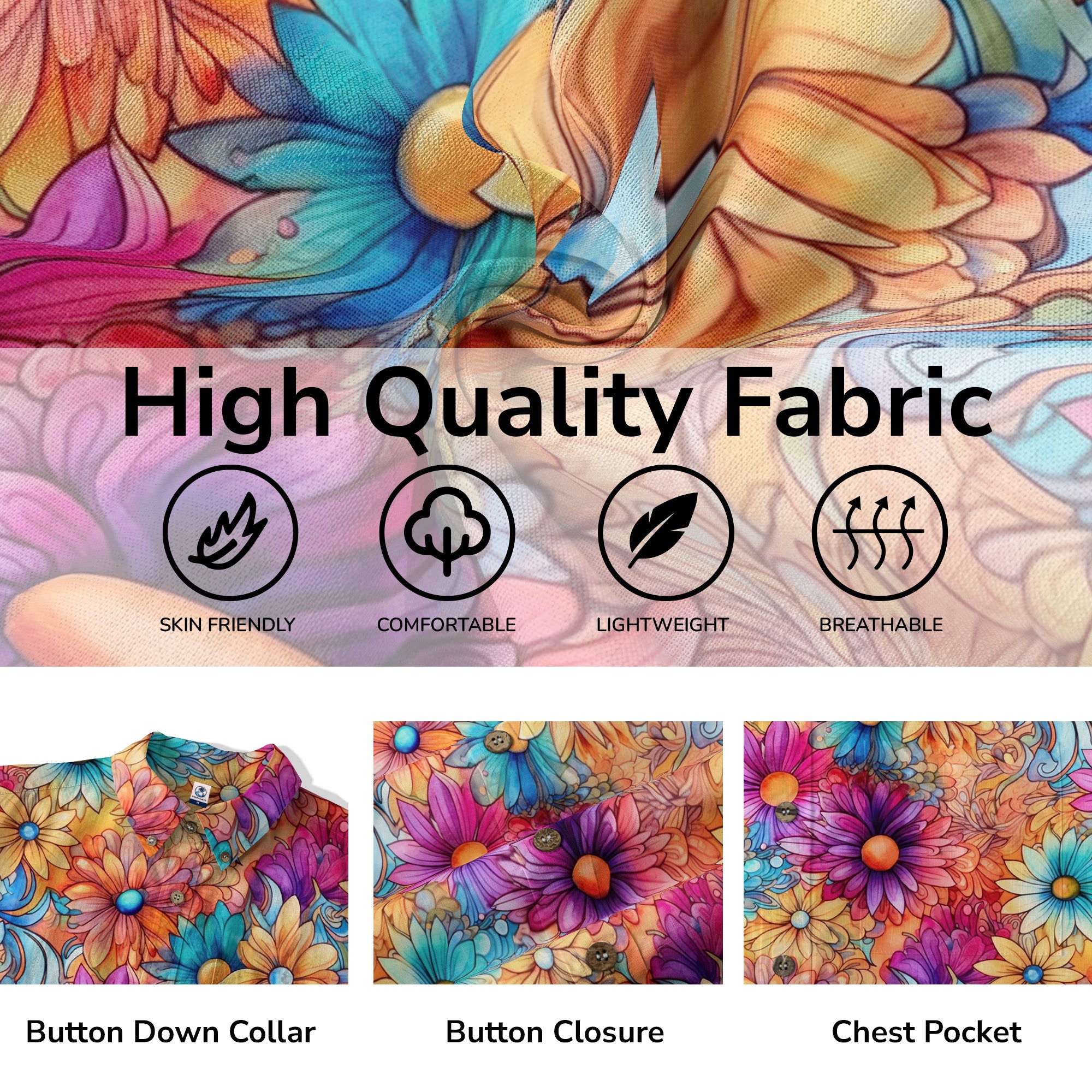 Hippie Flowers Seamless Patterns Hawaii Shirt, Groovy Floral Pattern Hawaiian Shirt